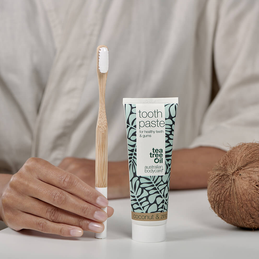 3 stk. Tea Tree Oil Tandpasta Kokos & Zink - Til daglig pleje ved paradentose, svamp og tandkødsbetændelse