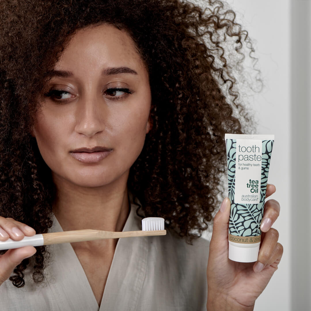 3 stk. Tea Tree Oil Tandpasta Kokos & Zink - Til daglig pleje ved paradentose, svamp og tandkødsbetændelse