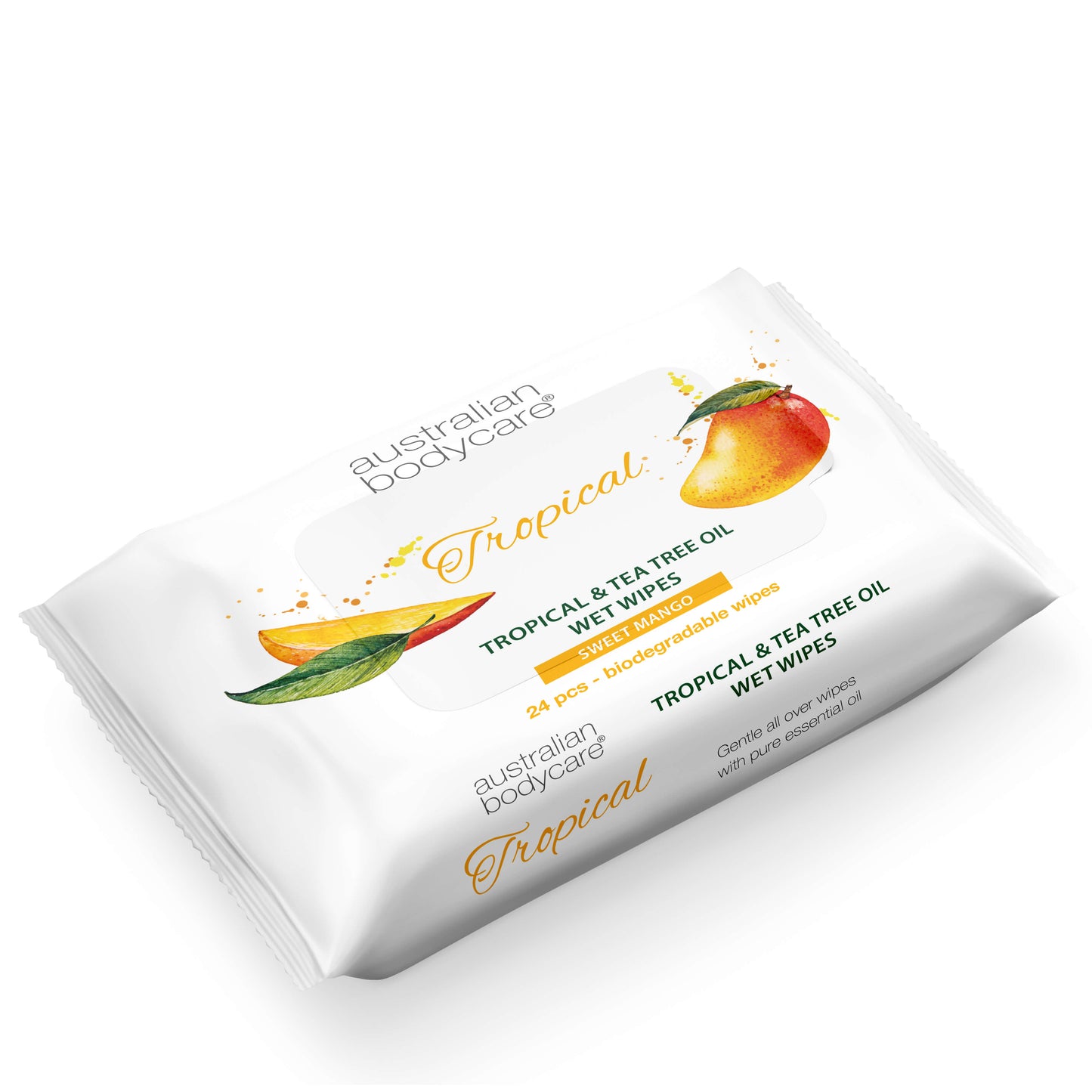 Våtservietter til voksne med Mango & Tea Tree Oil 24 stk. - Til daglig rens av kroppen.