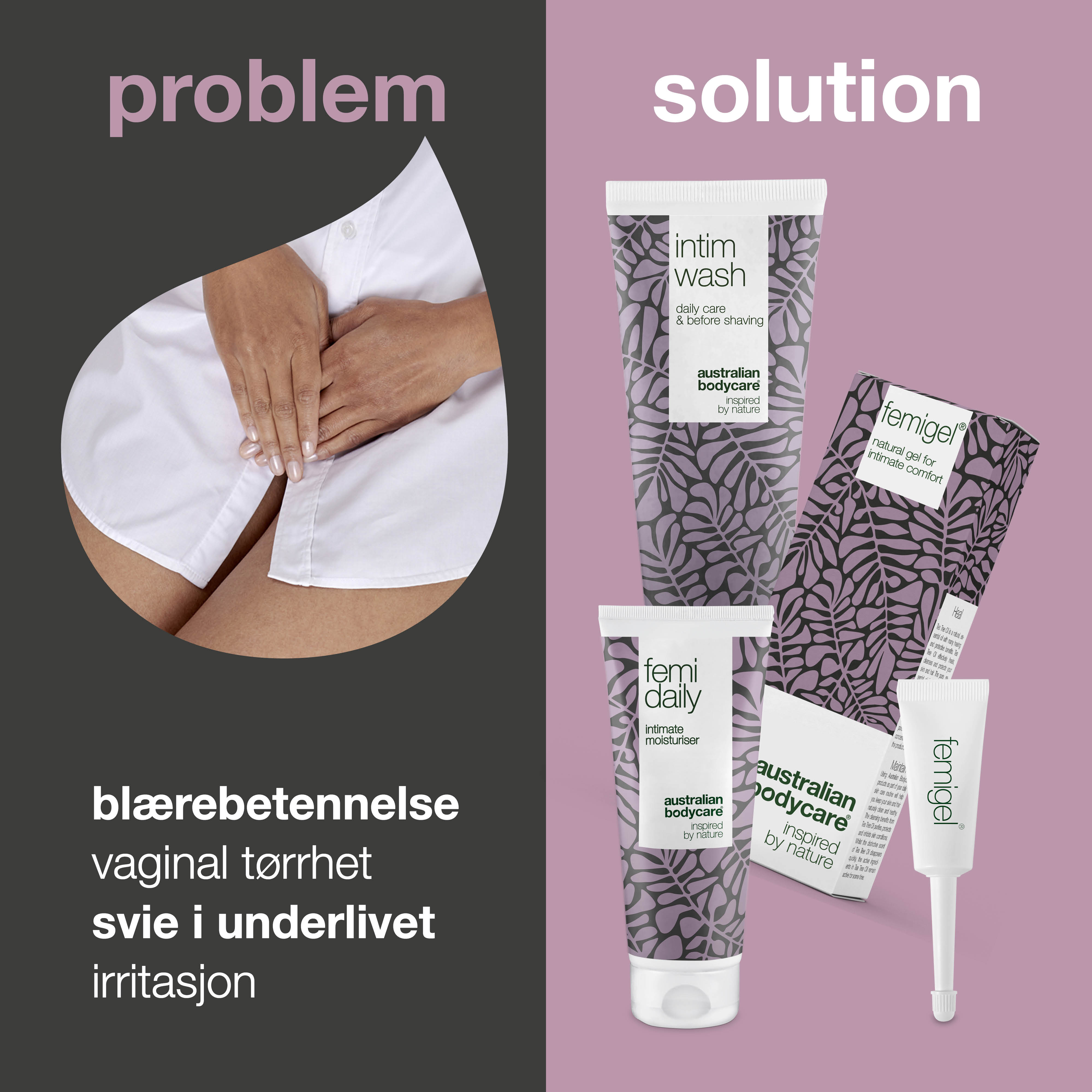 3-pak til pleje ved blærebetændelse — Intimprodukter til at reducere tørhed, svie og irritation