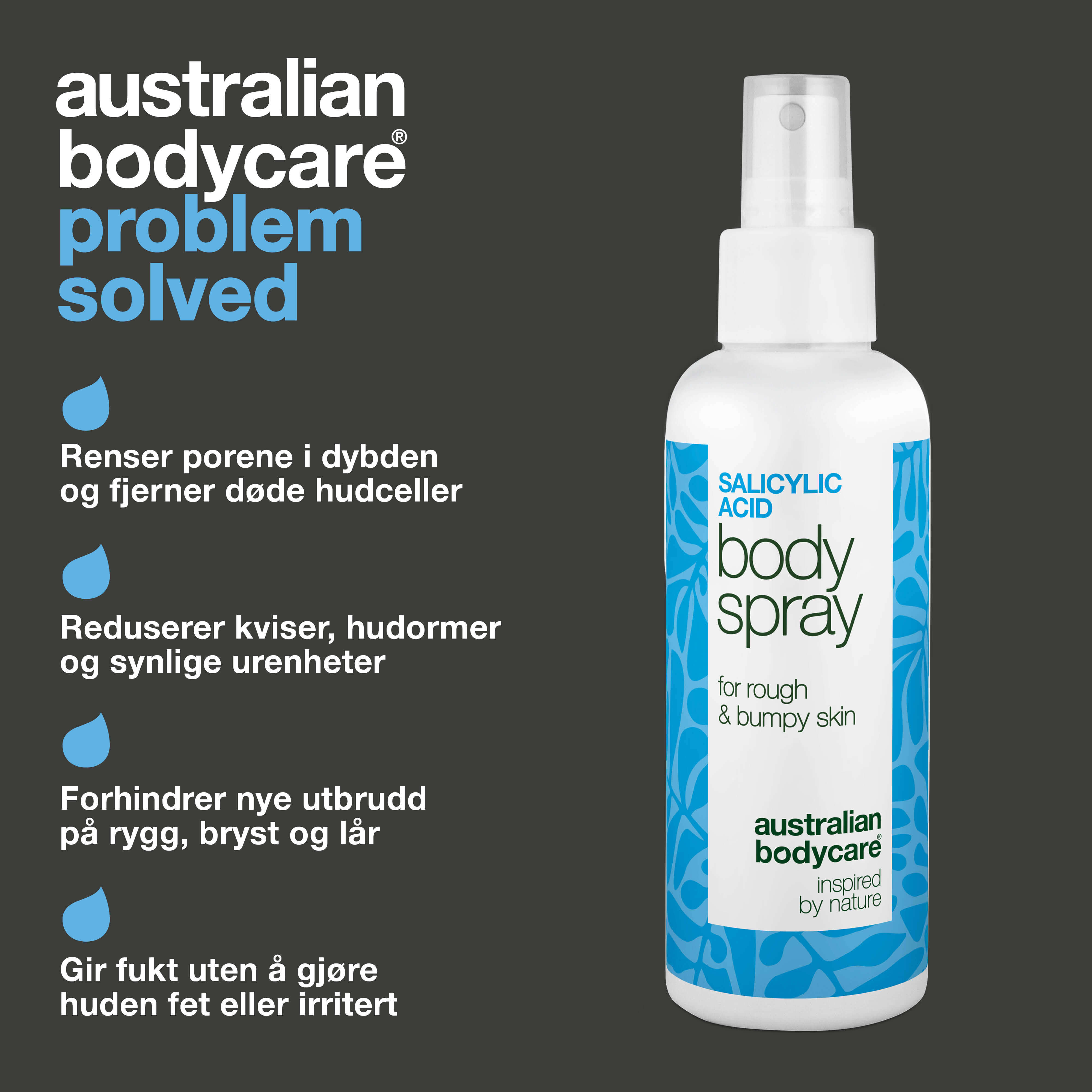 Salisylsyrespray mot uren hud, kviser og tette porer — Salisylsyrespray mot kviser og uren hud. Inneholder salisylsyre og glykolsyre som renser porene og forbedrer hudens tekstur.