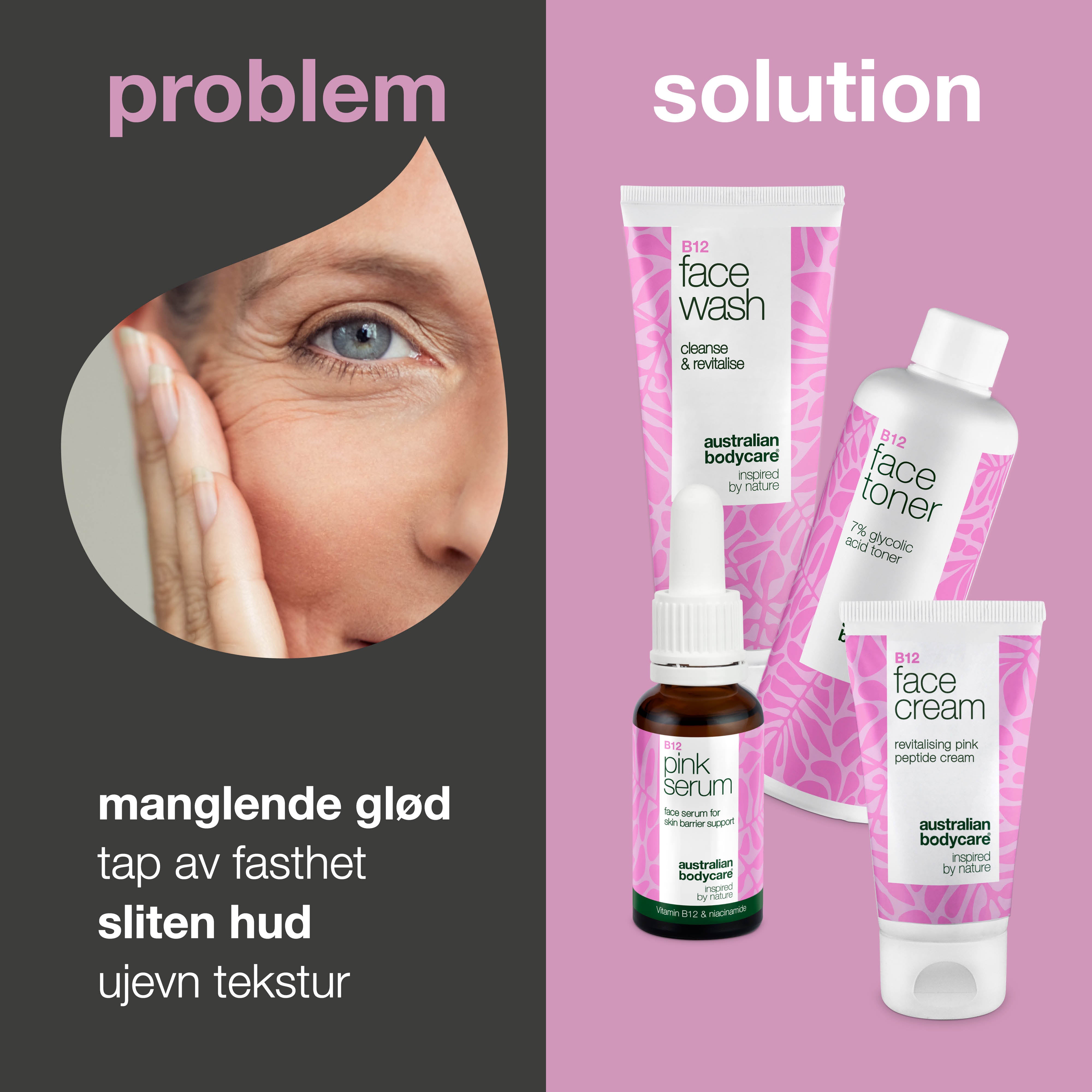 B12 Hudpleje til overgangsalderen – Revitaliser din hud — Giv din hud i overgangsalderen nyt liv med vores B12 sæt, der genopretter fugt og elasticitet.