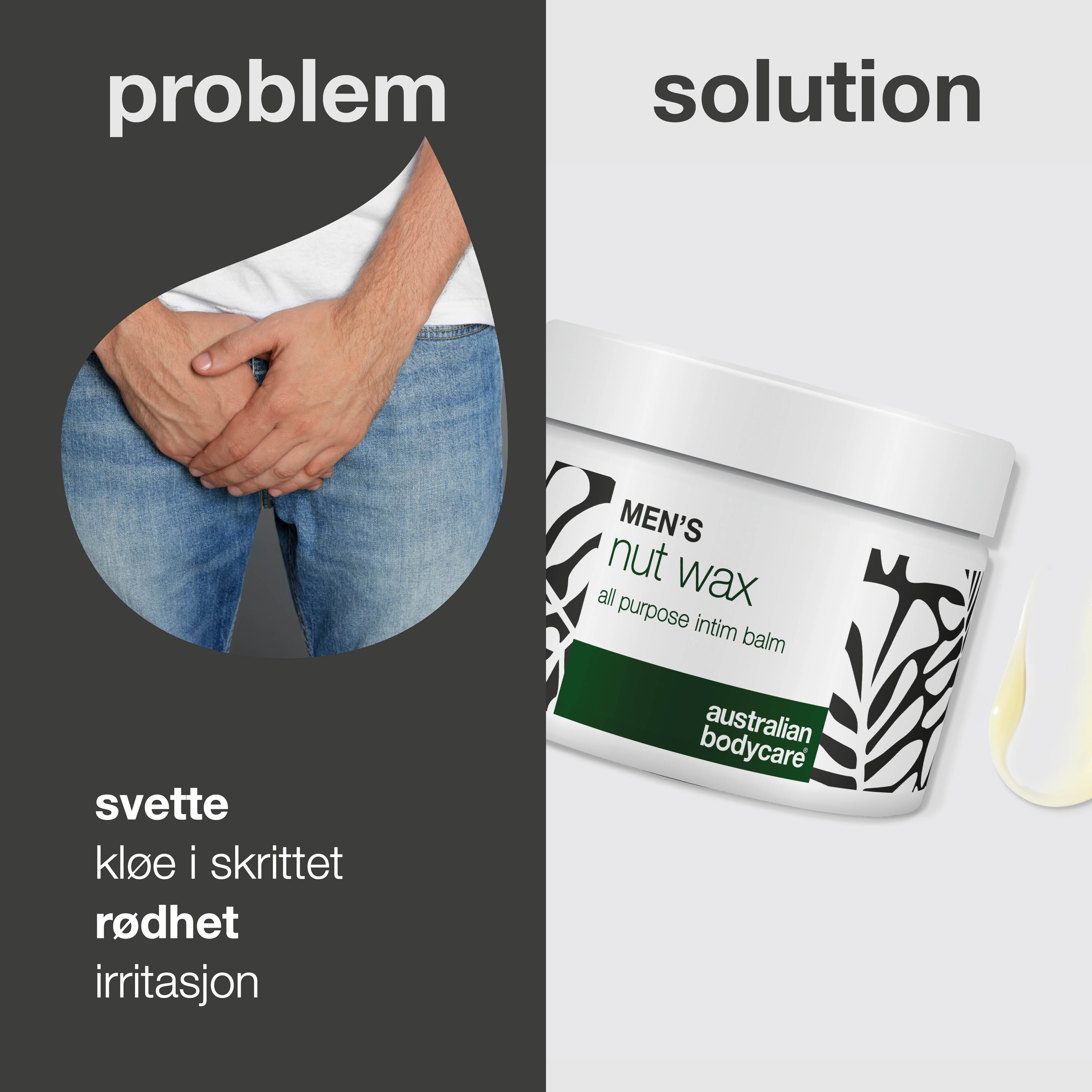 Ballvoks for menn reduserer svette, lukt og gnissing. Beskytter sensitiv hud med sheasmør, squalane og naturlige beroligende ingredienser.