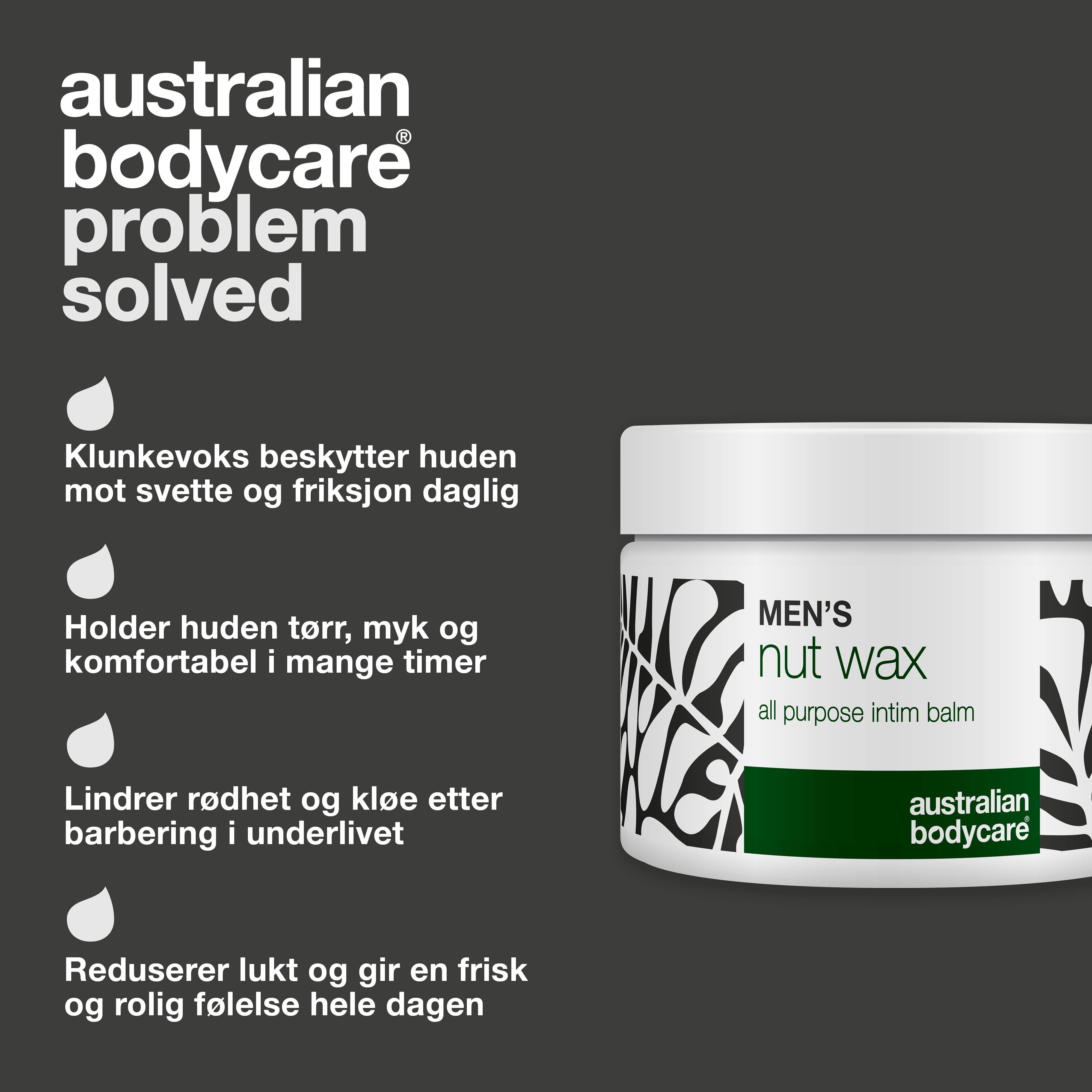 Ballvoks for menn reduserer svette, lukt og gnissing. Beskytter sensitiv hud med sheasmør, squalane og naturlige beroligende ingredienser.