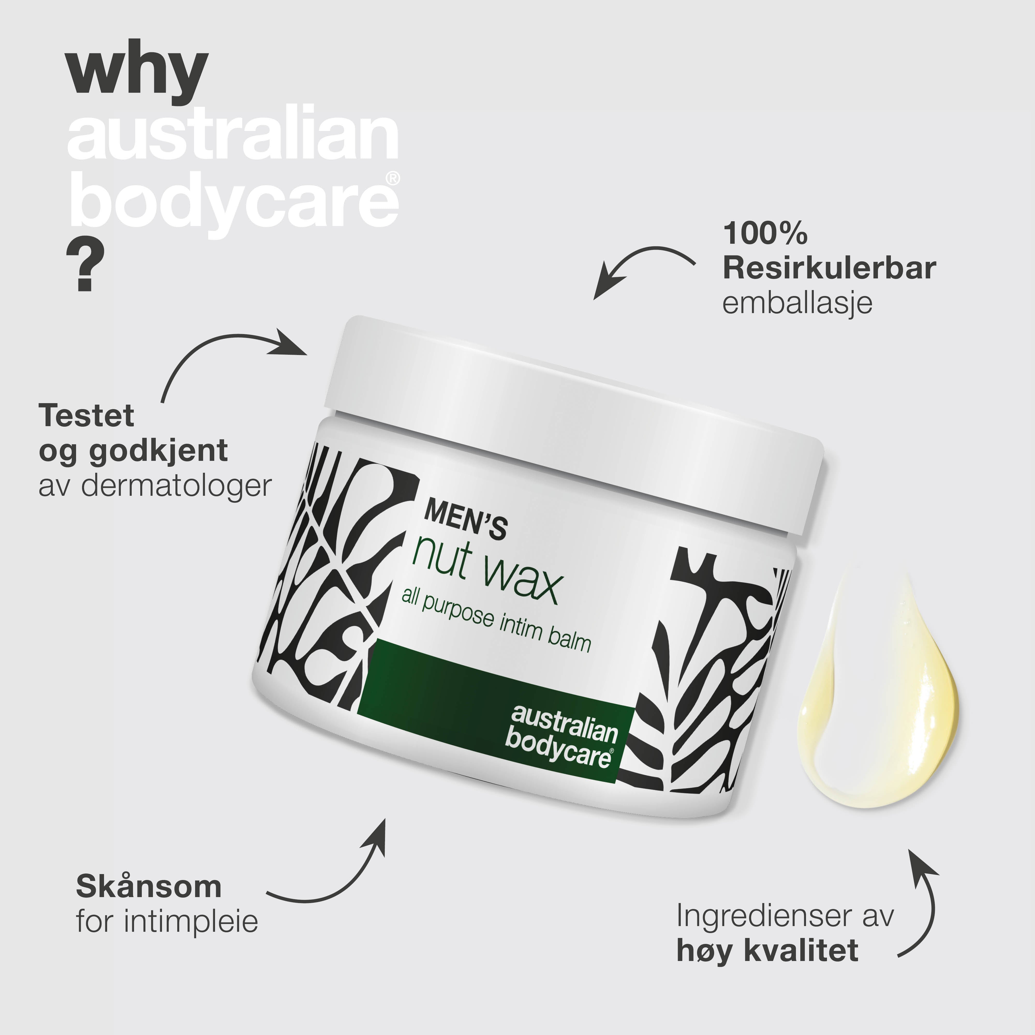 Ballvoks for menn reduserer svette, lukt og gnissing. Beskytter sensitiv hud med sheasmør, squalane og naturlige beroligende ingredienser.