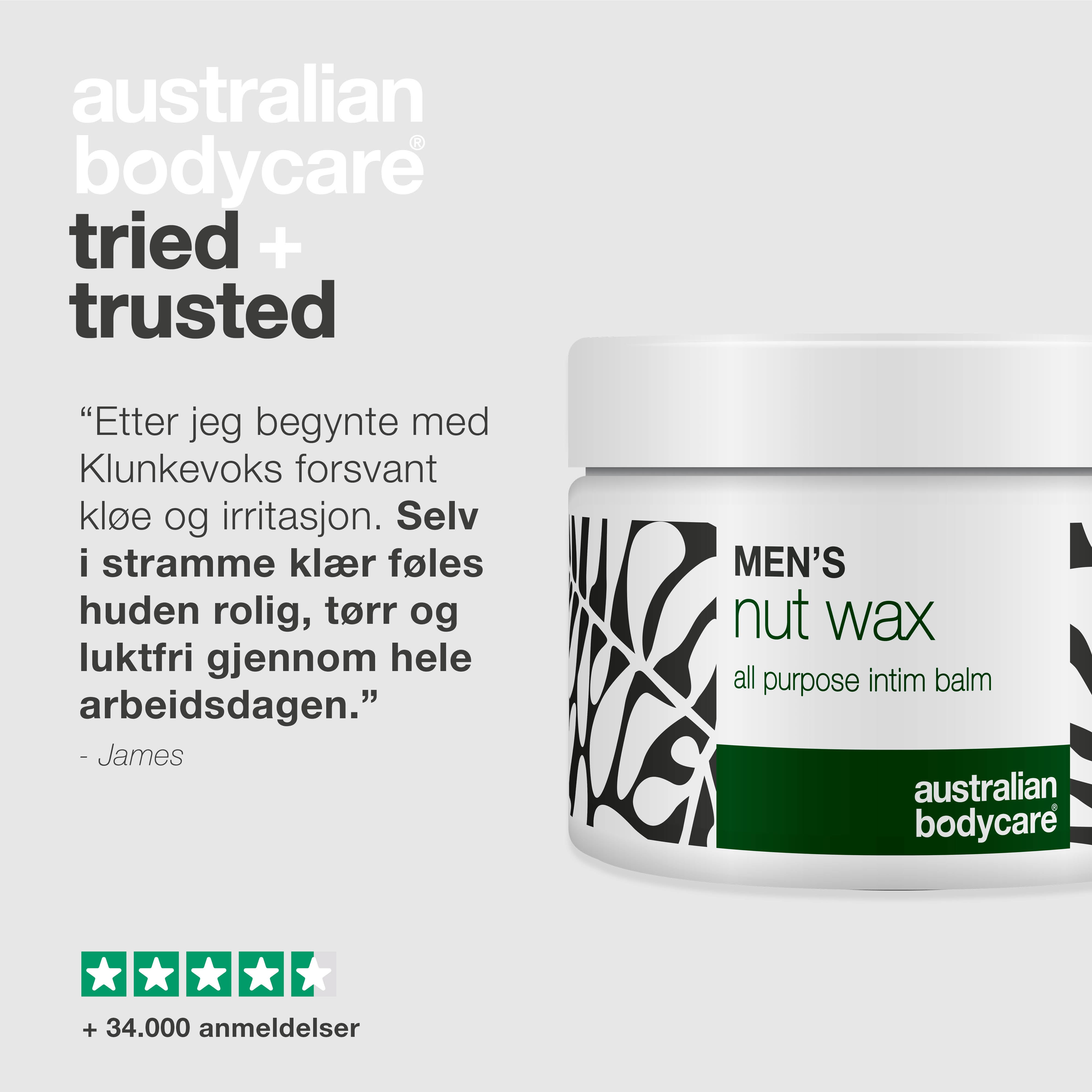 Ballvoks for menn reduserer svette, lukt og gnissing. Beskytter sensitiv hud med sheasmør, squalane og naturlige beroligende ingredienser.