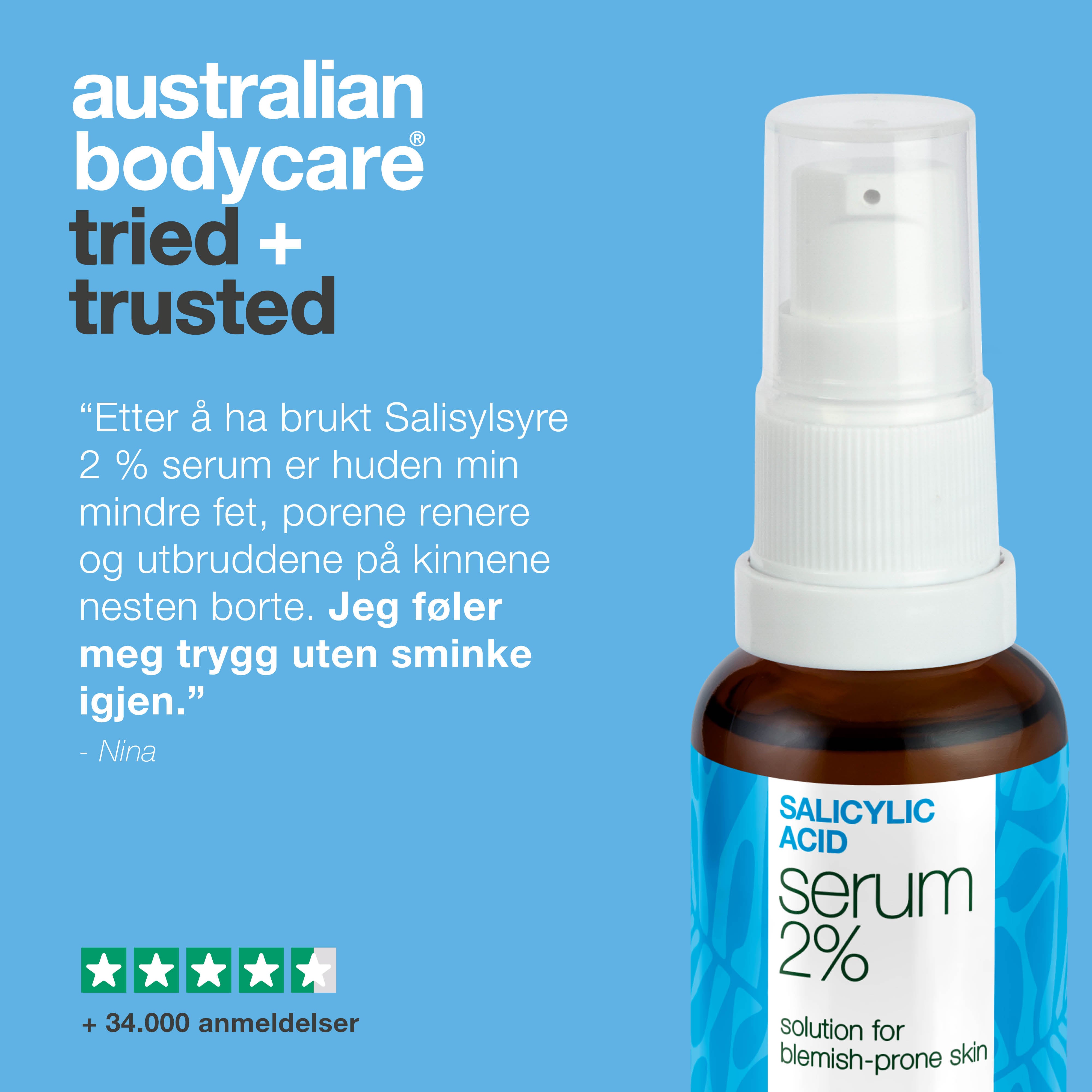 Salisylsyre 2 % serum for uren hud, hudormer og blank T-sone. Inneholder Zinc PCA, grønn te-ekstrakt, glyserin og hyaluronsyre for synlig resultat.