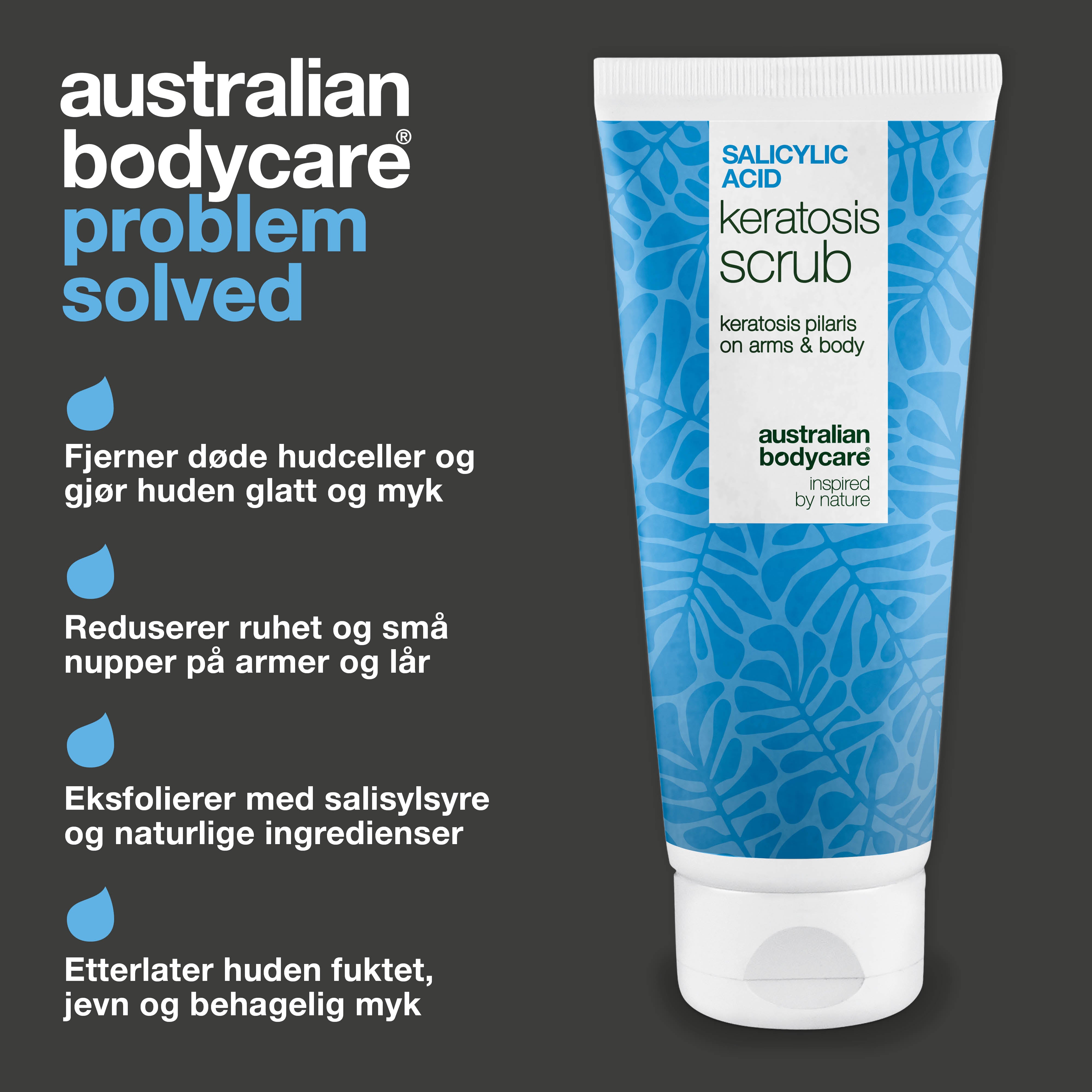 Keratosis Pilaris Body Scrub fjerner døde hudceller og gjør huden mykere. Med salisylsyre, glykolsyre, allantoin og glyserin for jevn og frisk hud.