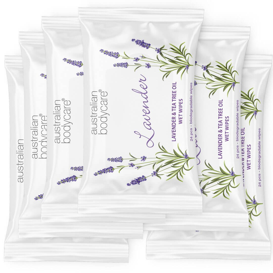 Våtservietter med Lavendel & Tea Tree Oil 24 stk. - Til rens og fuktpleie av ansikt og kropp