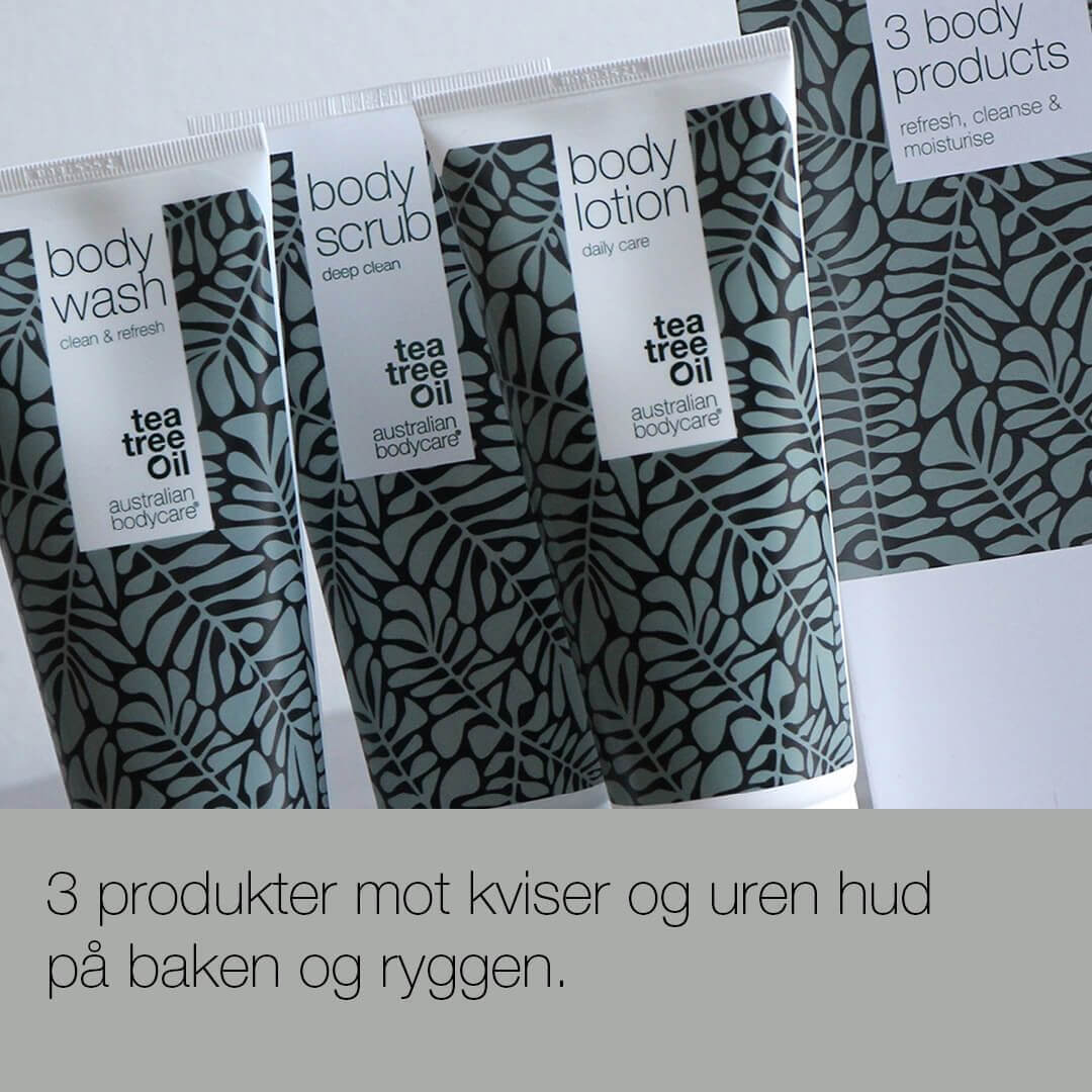 3–pack til overproduksjon av talg- renser, eksfolierer og fukter huden på kroppen