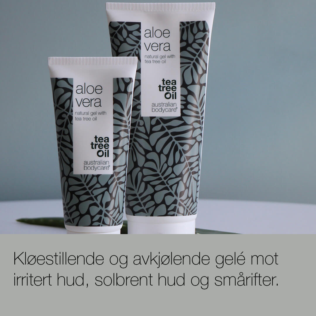 Aloe Vera Gel med Tea Tree Oil - Kløestillende og avkjølende gelé mot irritert hud, solbrent hud og smårifter