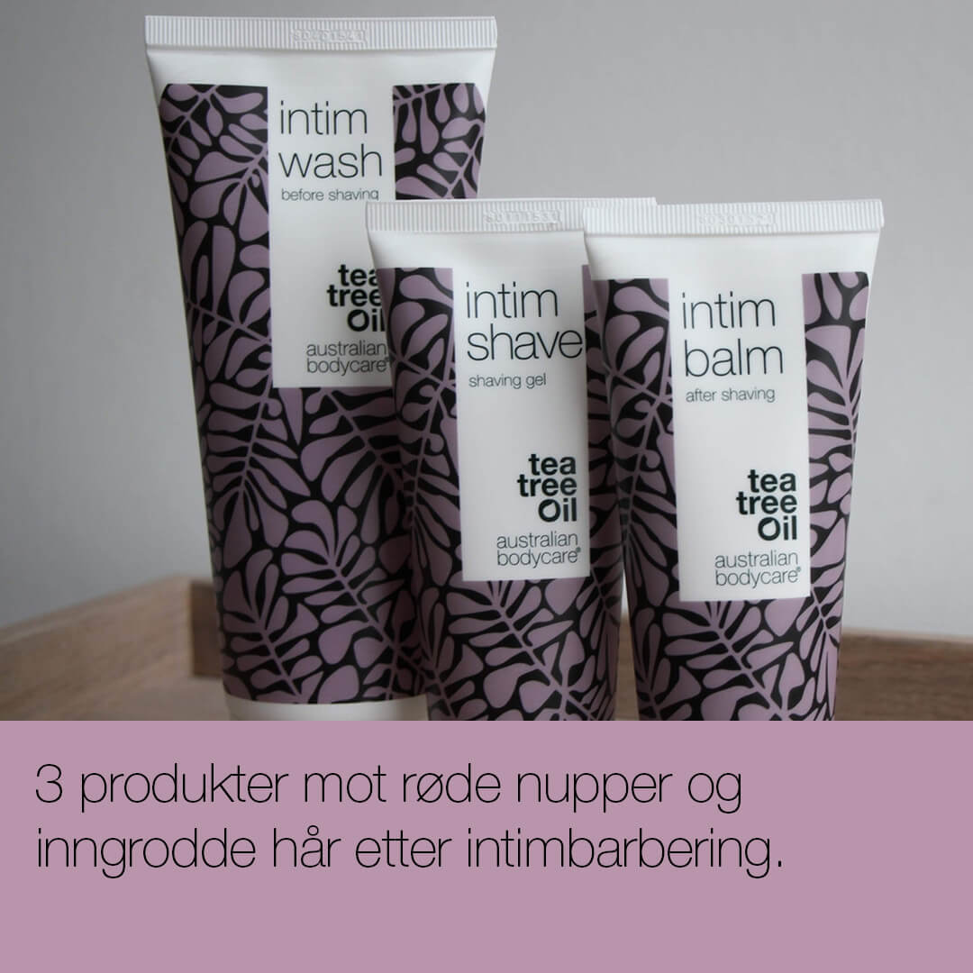 Intimbarberingspakken - 3 produkter mot røde nupper og inngrodde hår etter intimbarbering