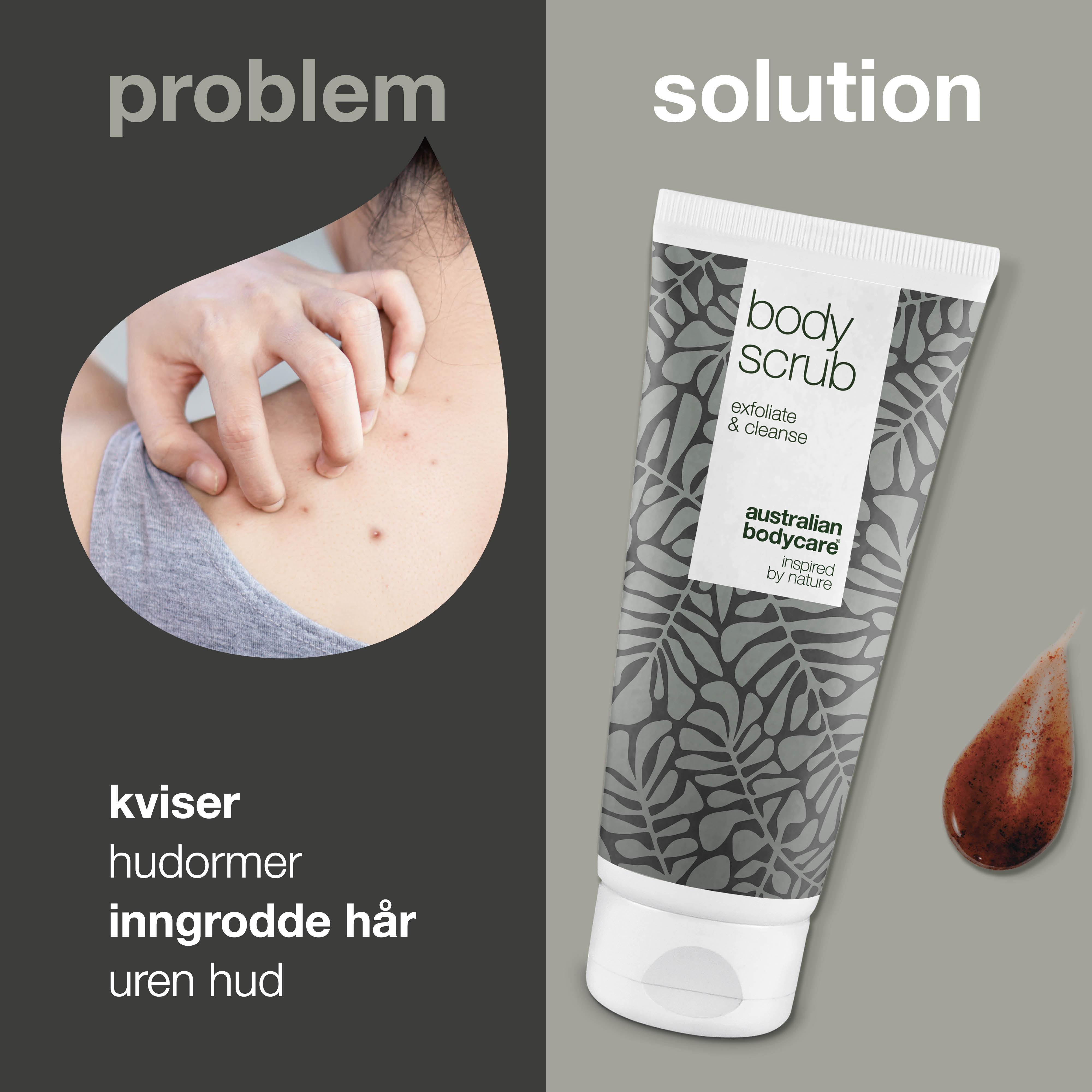 Body Scrub til bumser og uren hud på kroppen — Eksfoliering med 100% naturlig Tea Tree Oil - Også til intim brug