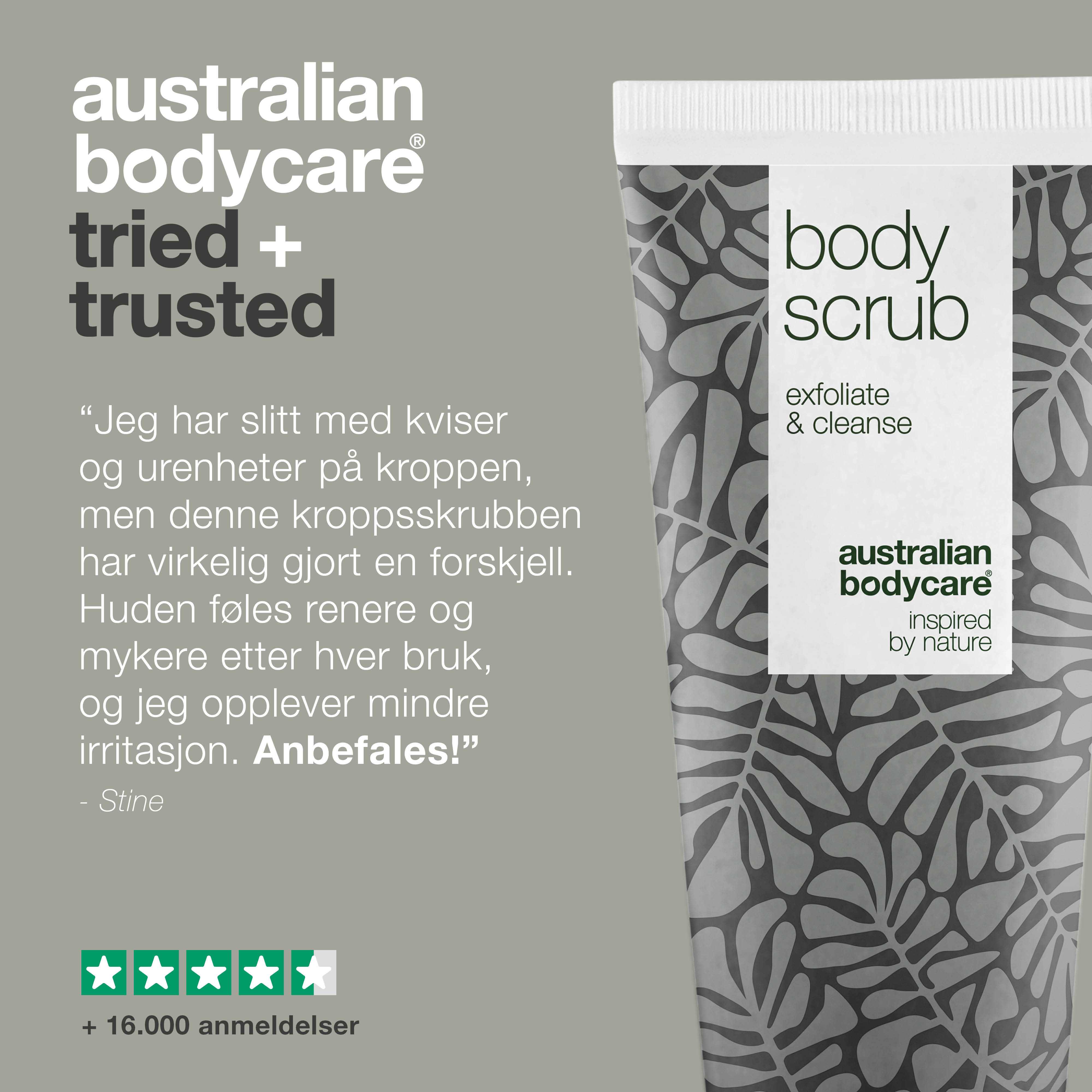 Body Scrub til bumser og uren hud på kroppen — Eksfoliering med 100% naturlig Tea Tree Oil - Også til intim brug