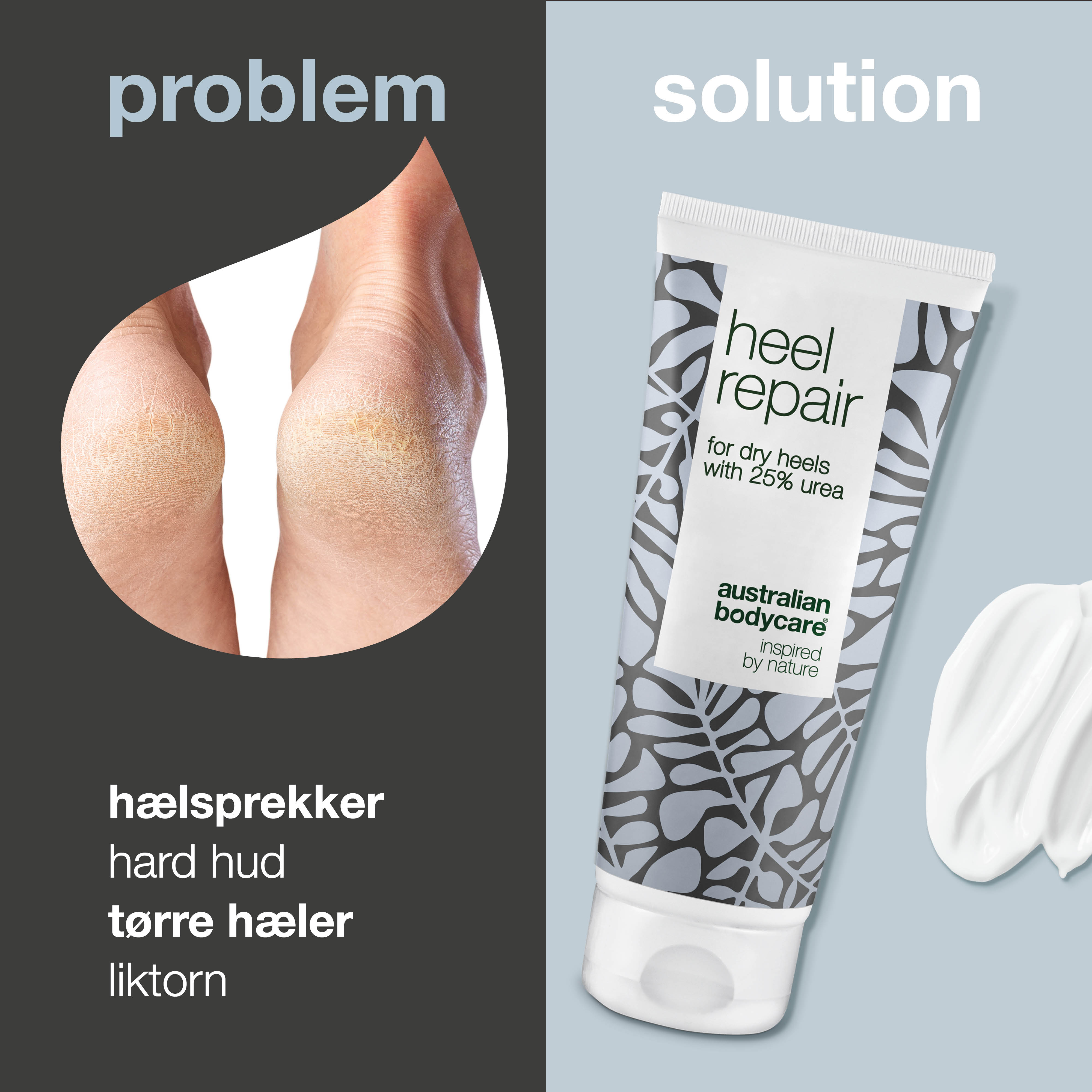 Hælcreme med 25% Urea — Hælcreme til hælrevner og sprukne hæle samt hård hud på hælen
