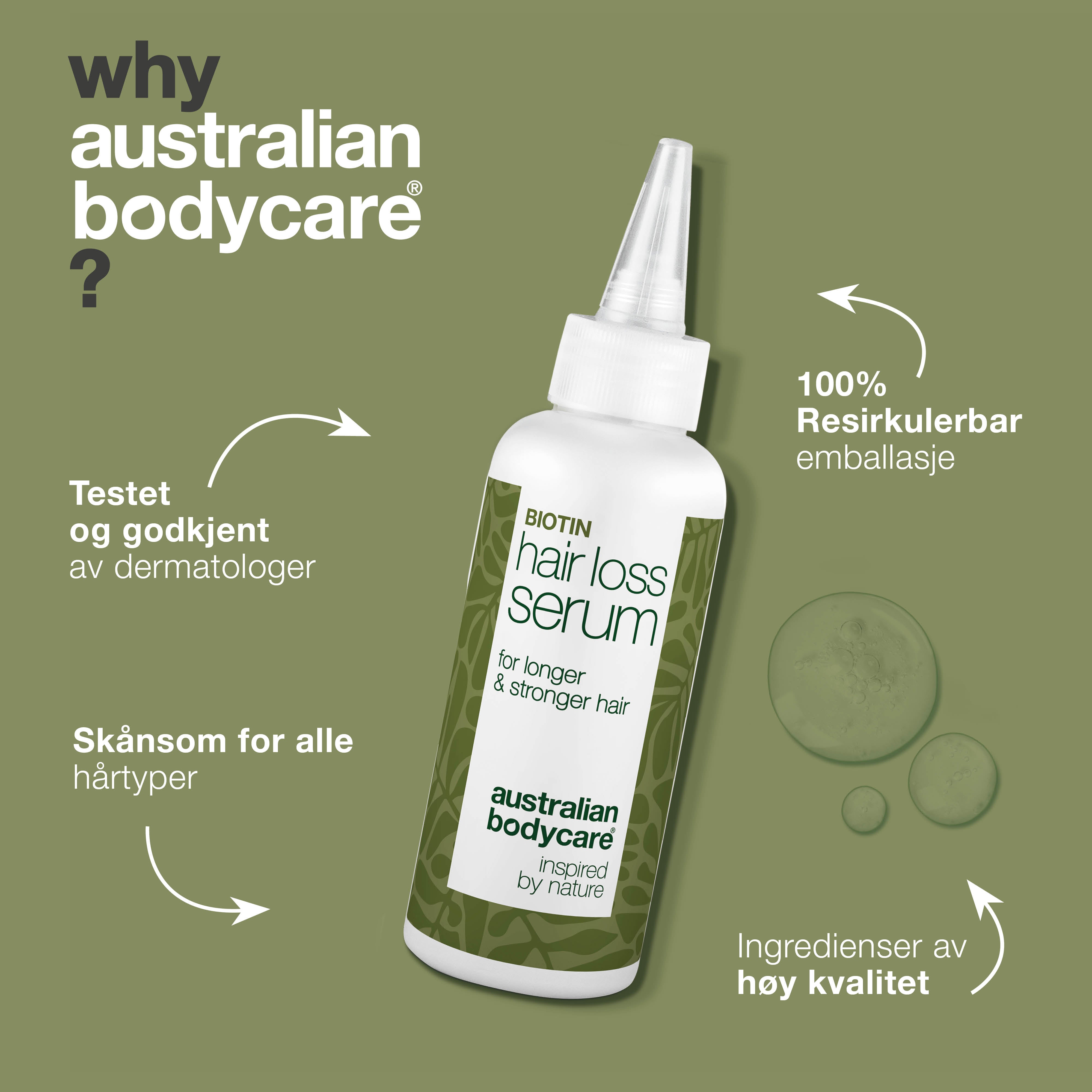 Hårserum med biotin, Capilia Longa & koffein. Styrker tynt hår og pleier hodebunnen for sunnere hårvekst!