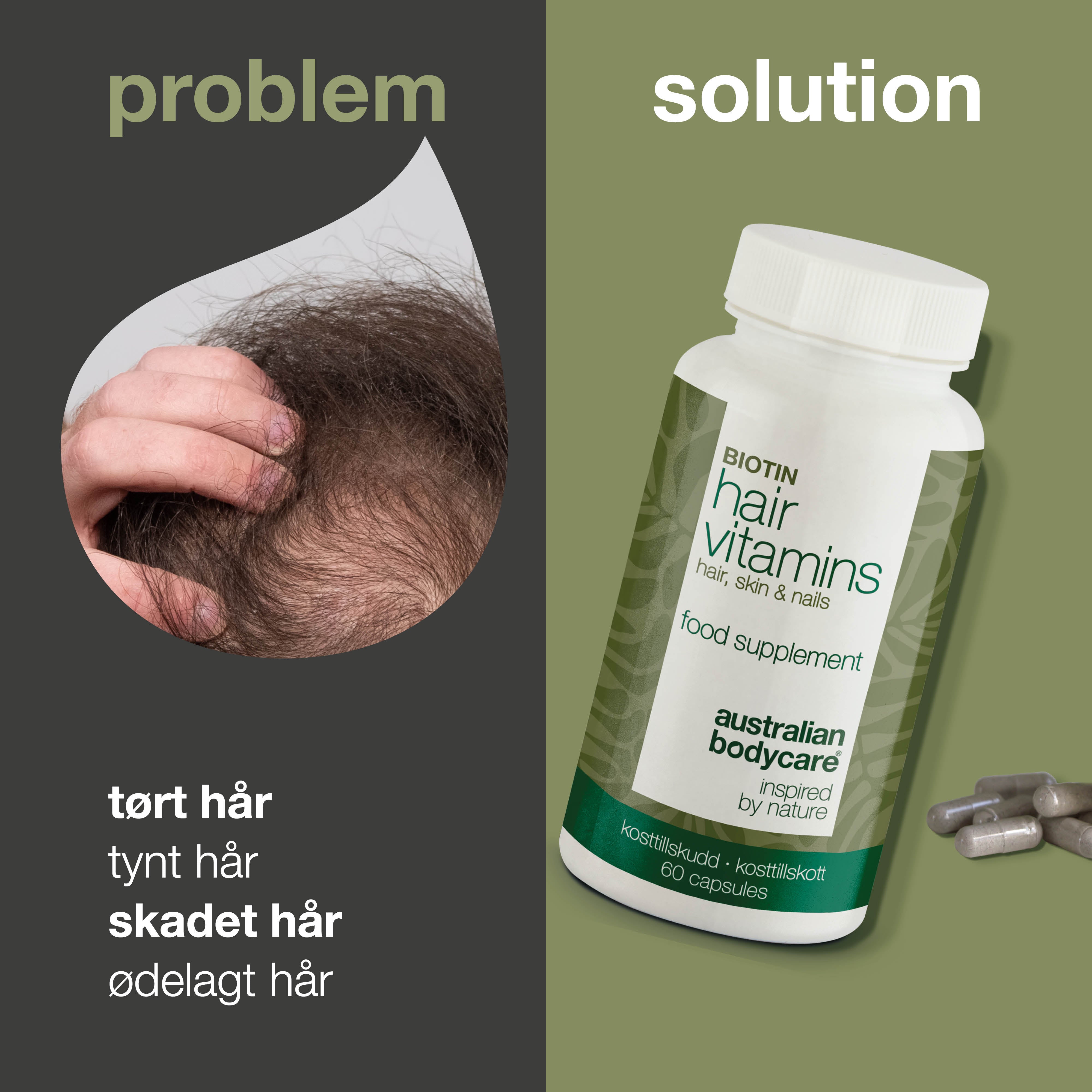 Vitaminer for hår med Biotin — Opprettholder normalt hår og kan brukes mot hårtap