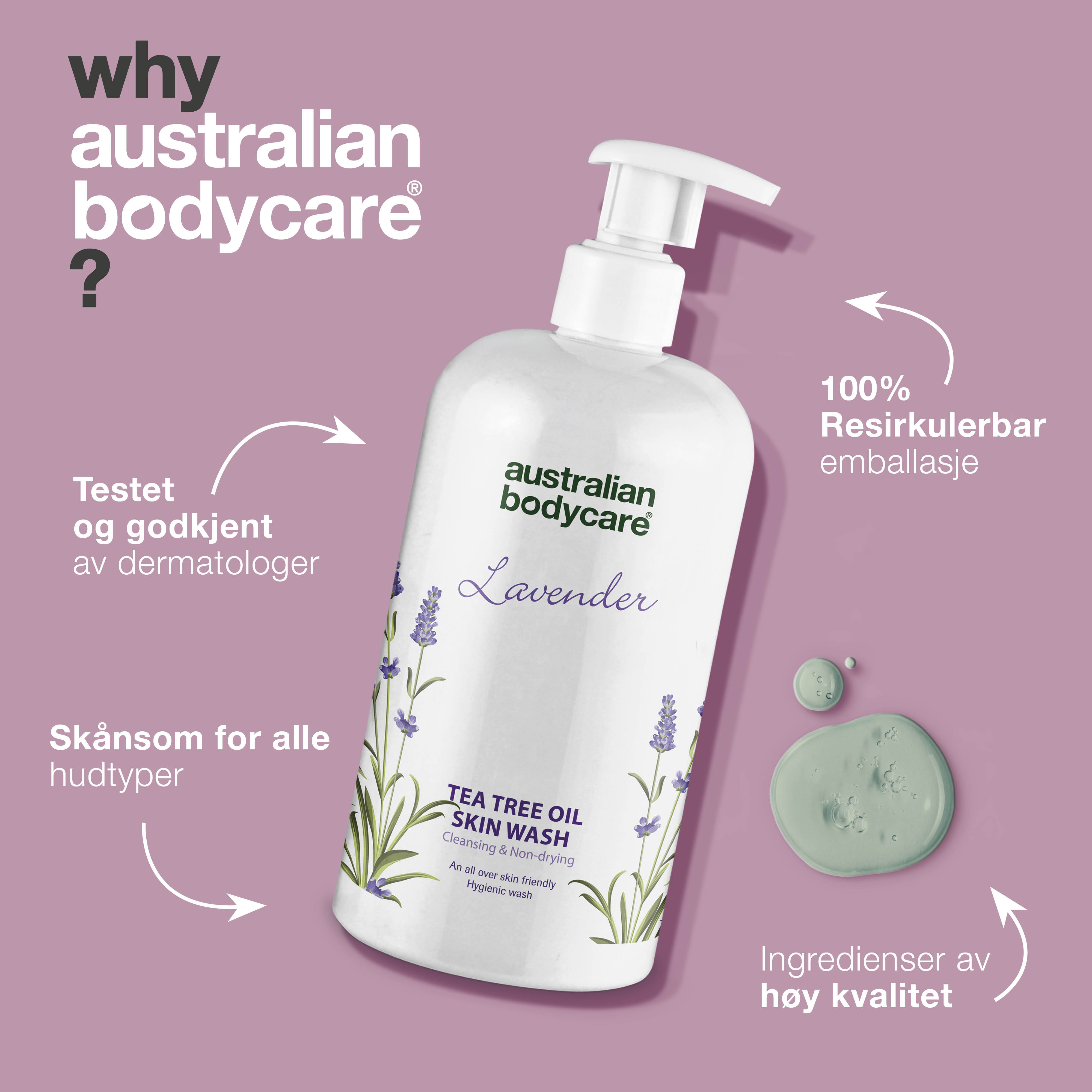 Professionel Lavendel Skin Wash — Professionel Showergel med Tea Tree Oil og Lavendel til daglig kropsvask