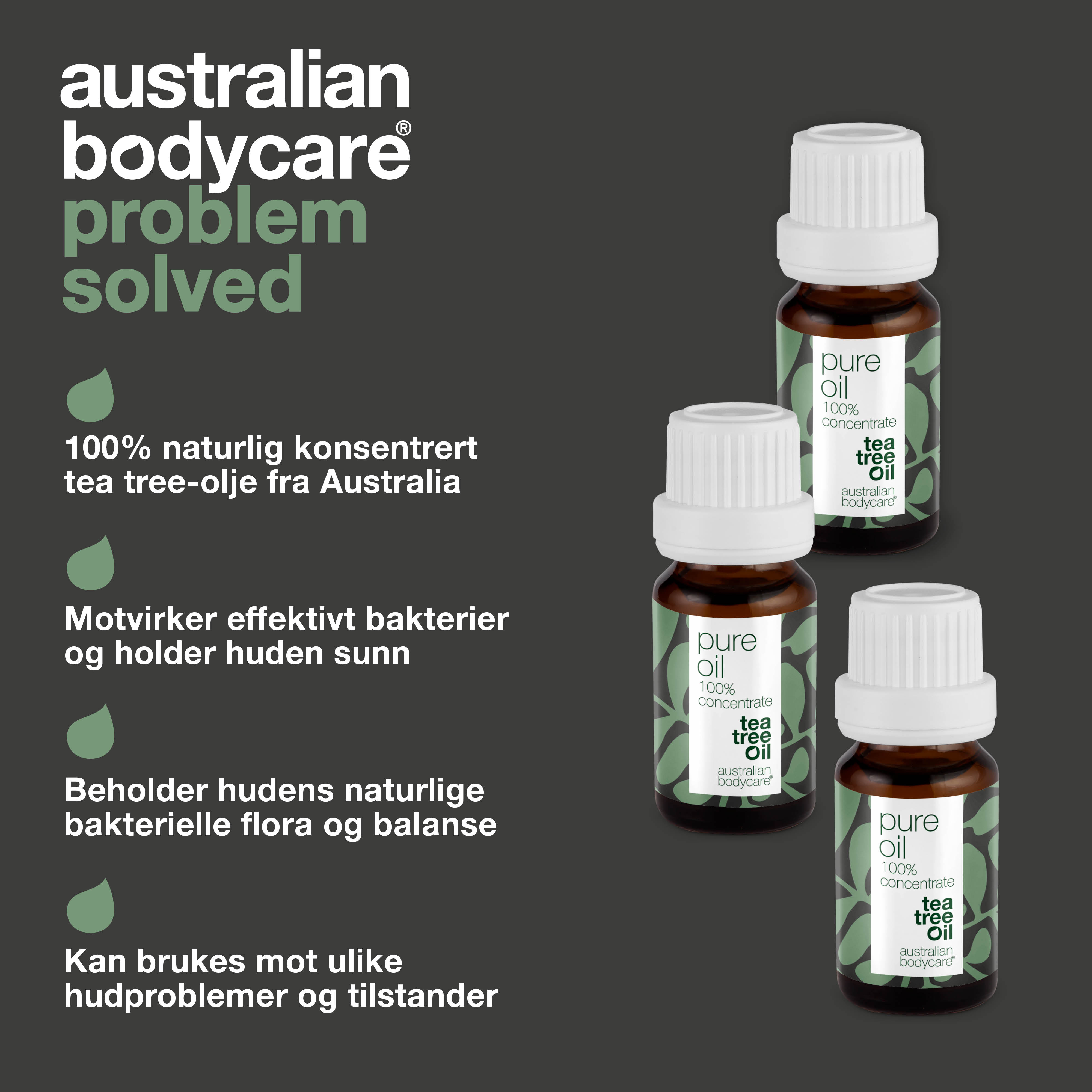 3 stk. XL 30 ml Tea Tree Oil til hudproblemer — 3-pak med 100% koncentreret og ufortyndet Tea Tree Oil fra Australien