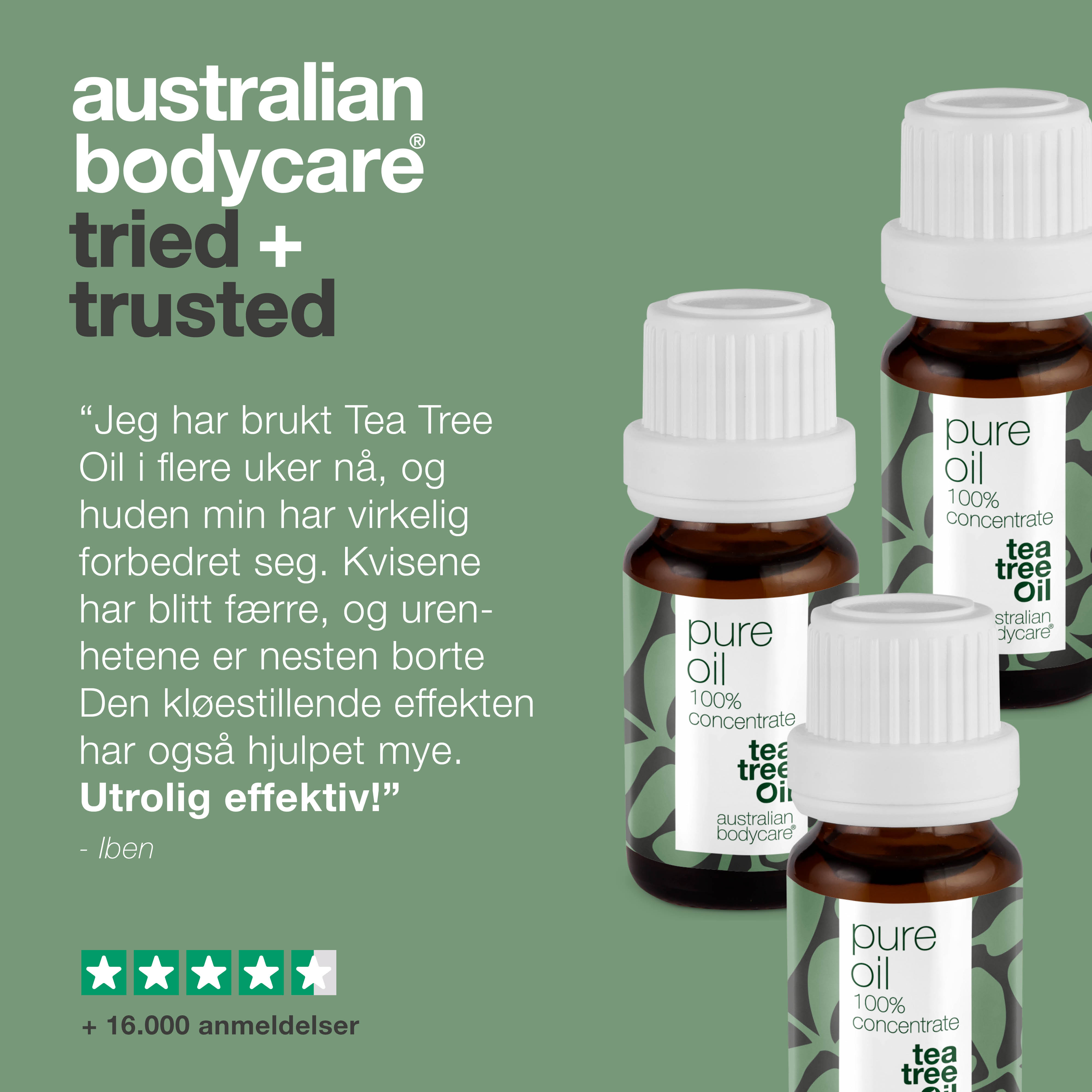 3 stk. XL 30 ml Tea Tree Oil til hudproblemer — 3-pak med 100% koncentreret og ufortyndet Tea Tree Oil fra Australien