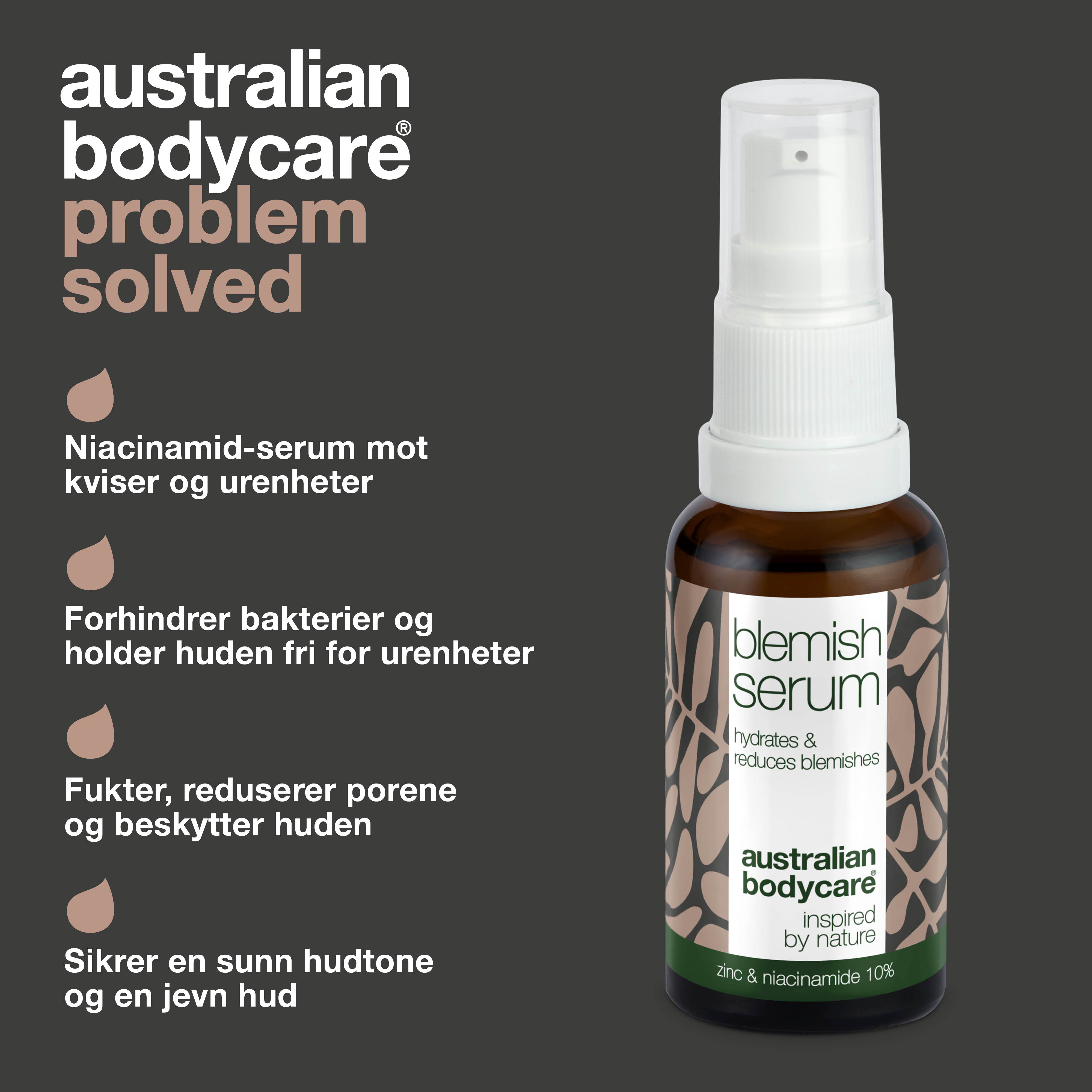 Niacinamide serum til bumser og uren hud — Med Niacinamid 10%, Zink 1% og Tea Tree Oil til uren & fedtet hud