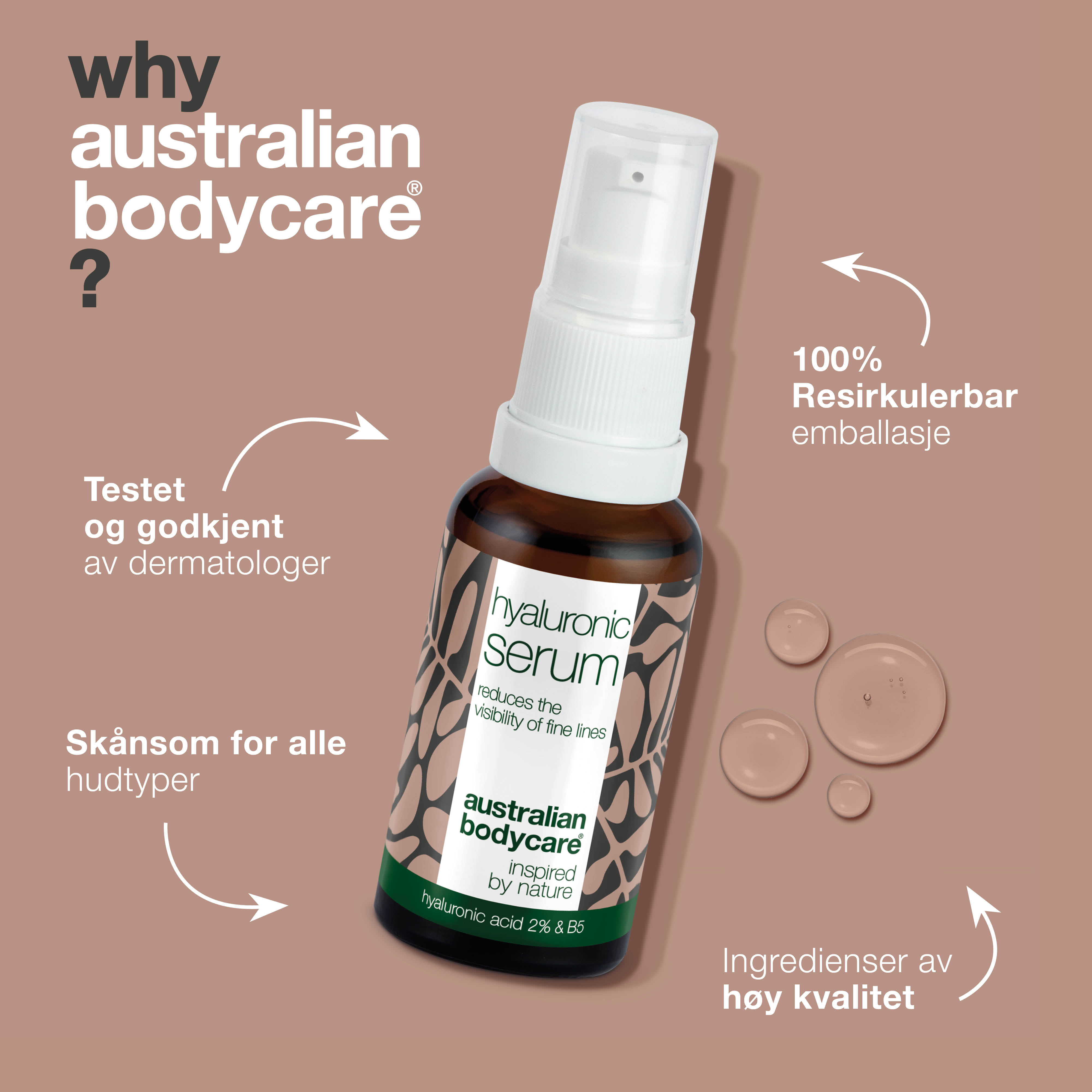 Hyaluronsyre Serum for glød og fine linjer — Med Hyaluronsyre 2% & B5 vitamin til minimering af fine linjer og dybe furer