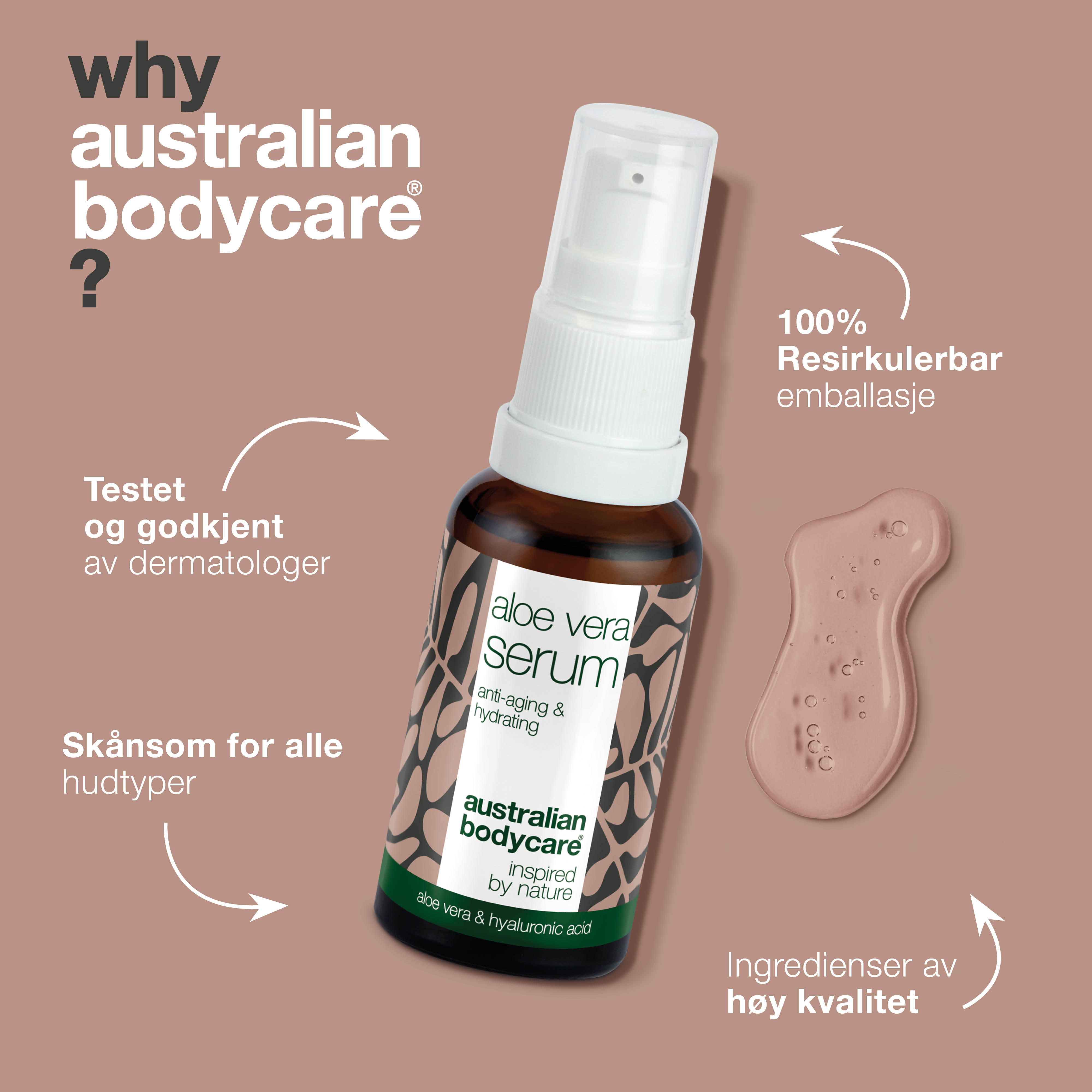 Aloe Vera Bio & C,E, F vitamin Anti age Serum — Serum med Aloe Vera, Tea Tree Oil og Hyaluronsyre mod rynker
