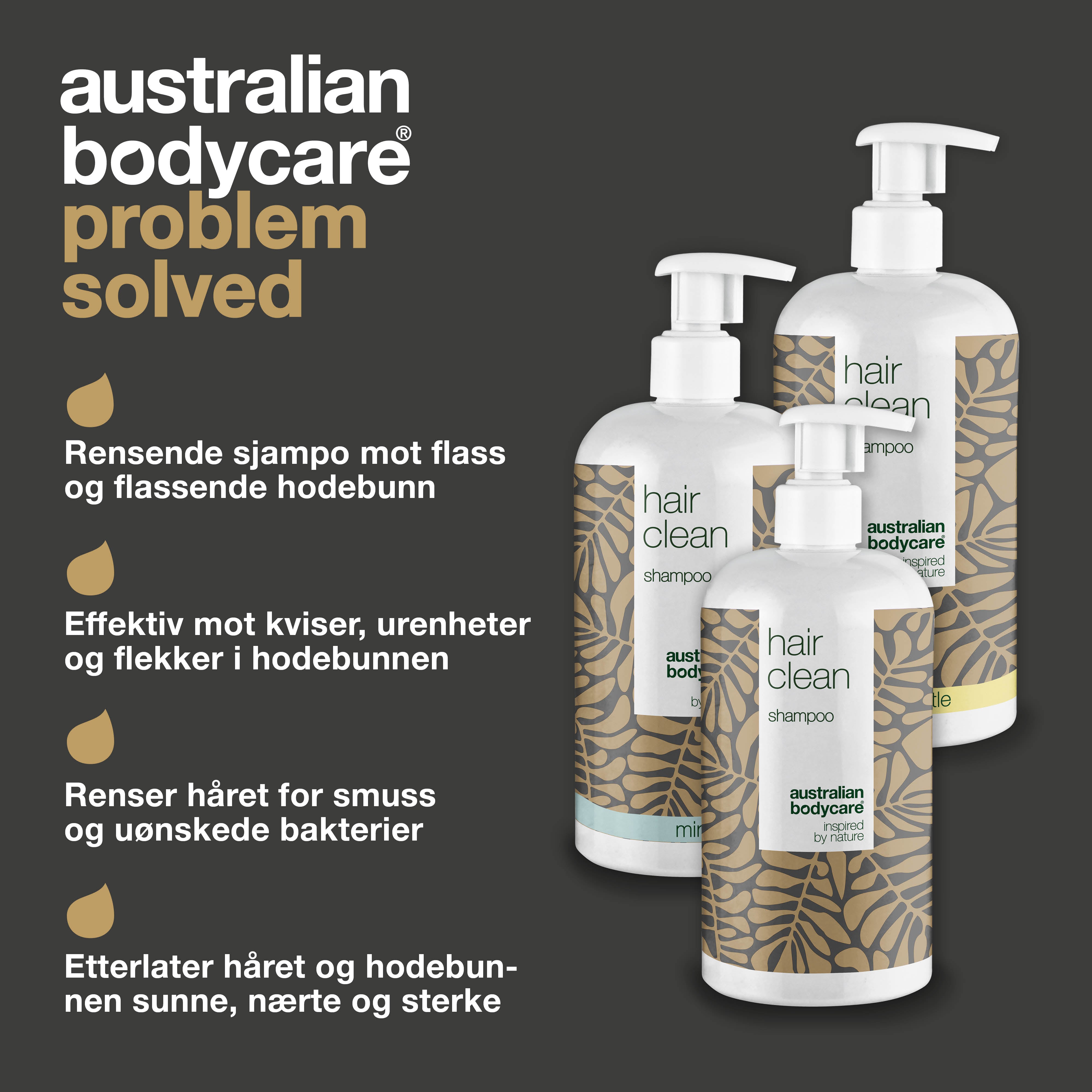 3 Hair Clean shampoo - pakketilbud — Pakketilbud med 3 sjampoer (500 ml): Tea Tree Oil, Lemon Myrtle og Mint