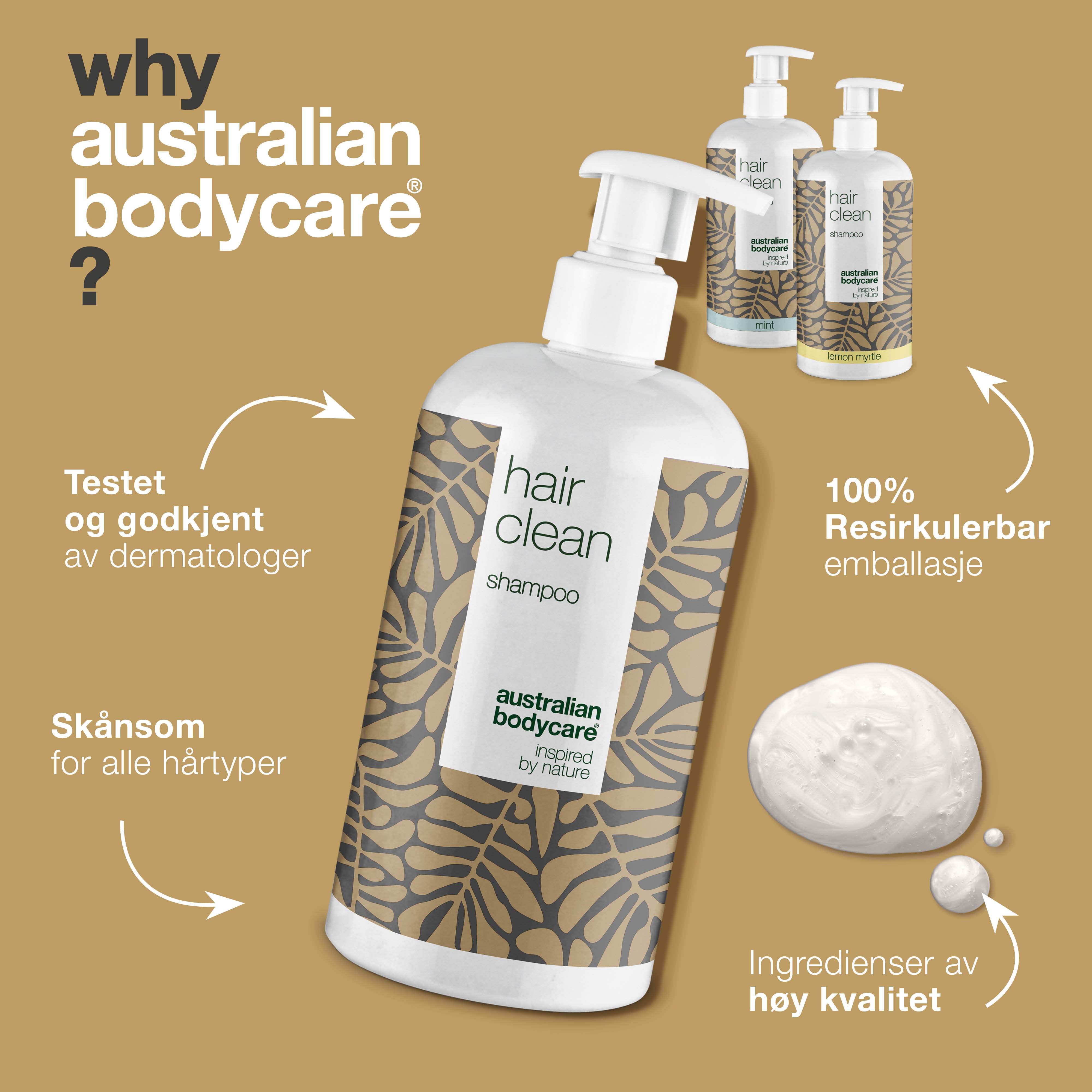 3 Hair Clean shampoo - pakketilbud — Pakketilbud med 3 sjampoer (500 ml): Tea Tree Oil, Lemon Myrtle og Mint