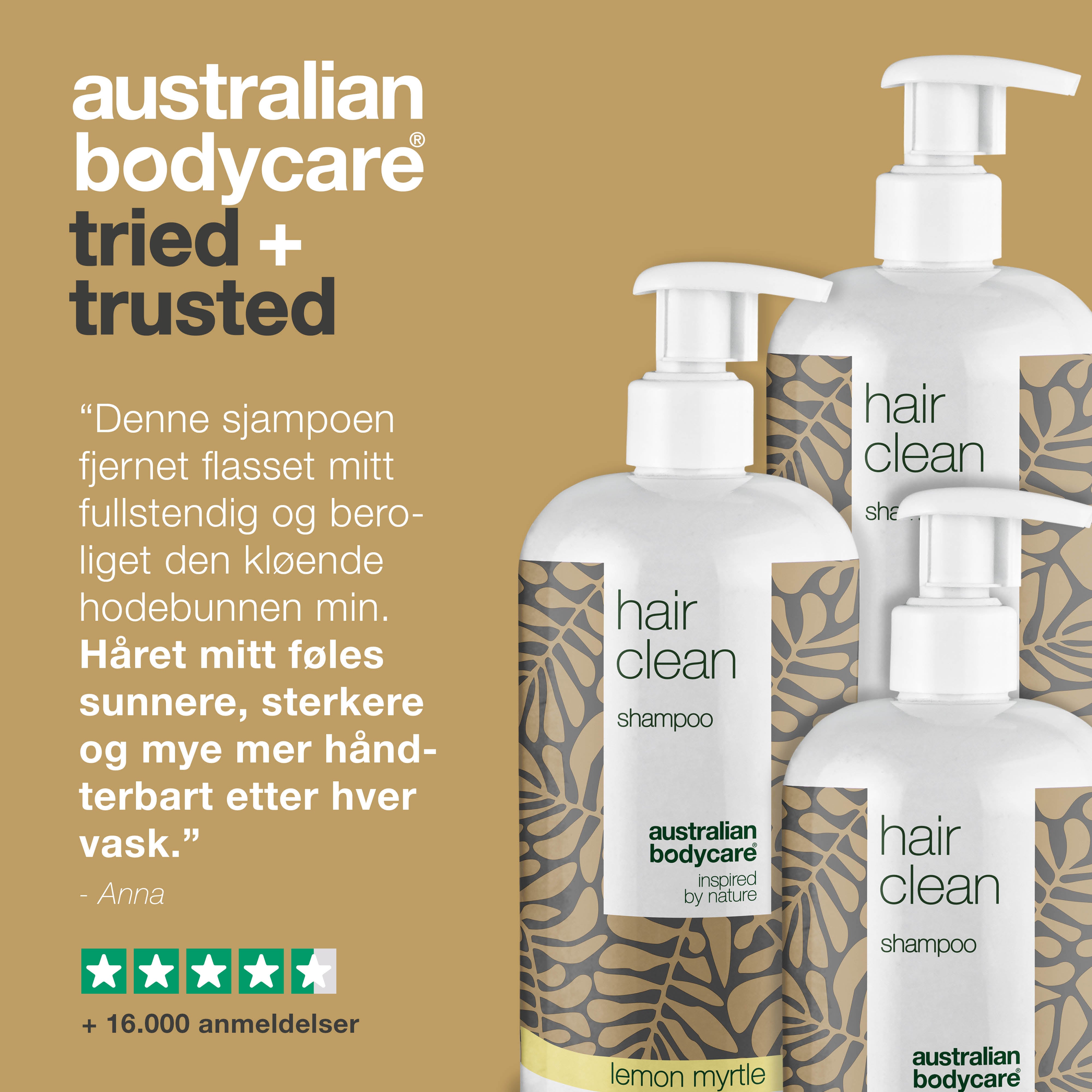 3 Hair Clean shampoo - pakketilbud — Pakketilbud med 3 sjampoer (500 ml): Tea Tree Oil, Lemon Myrtle og Mint