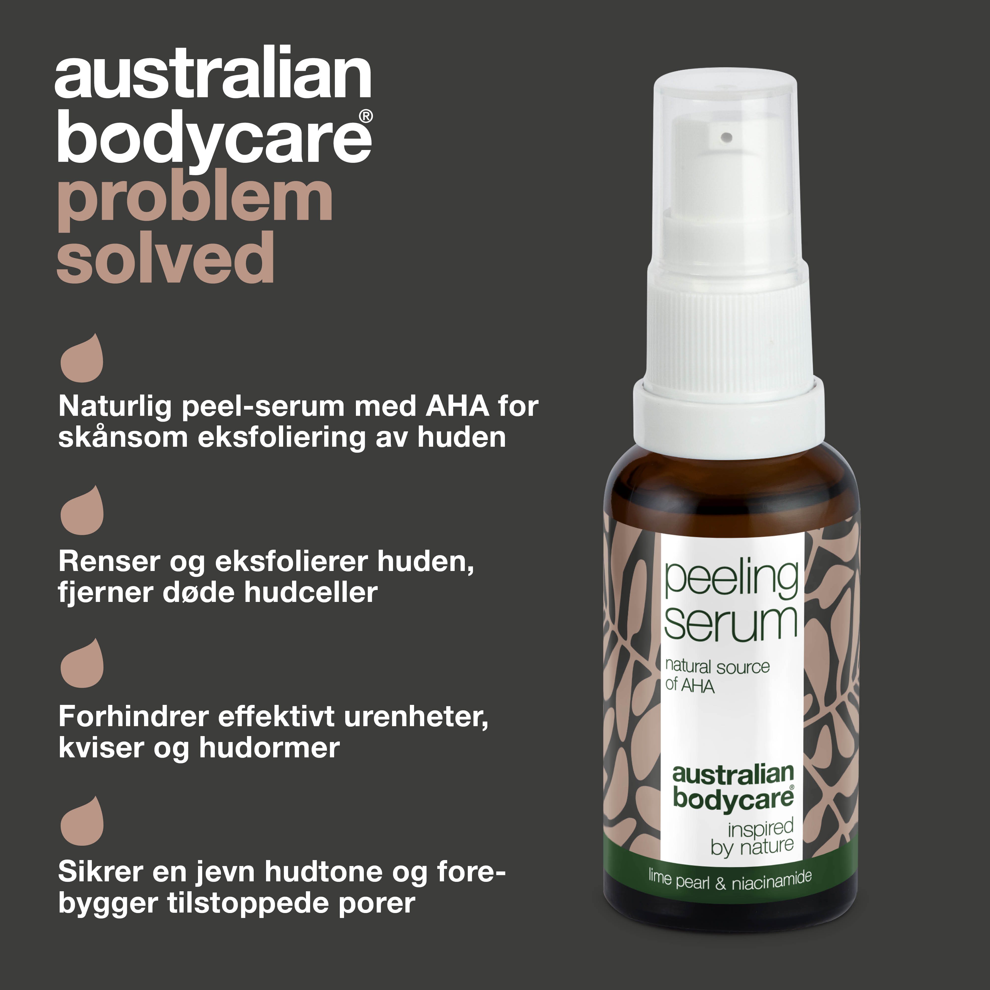 Peeling Serum til eksfoliering af huden — Naturligt peeling serum med AHA (frugtsyre) & Niacinamid for glat hud