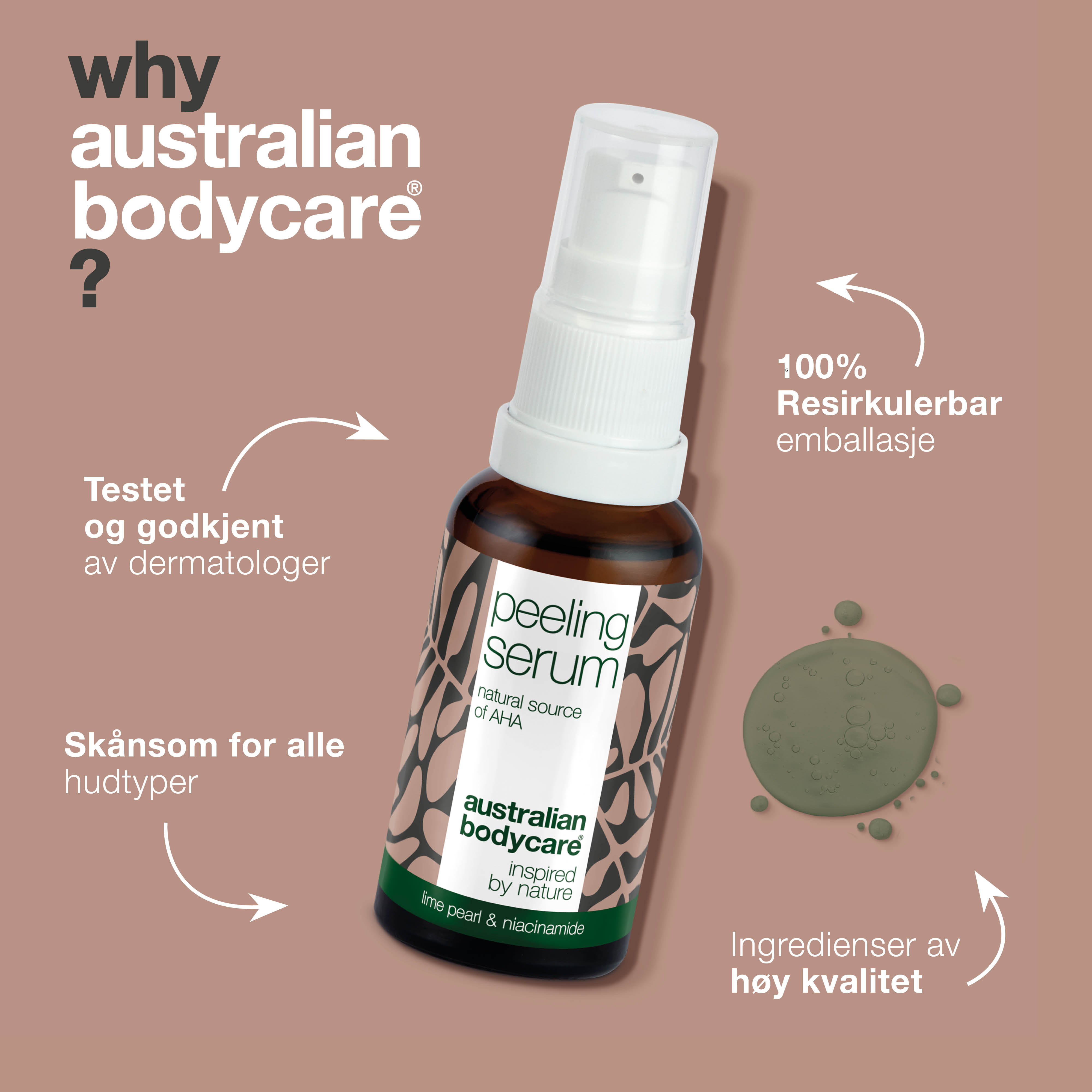 Peeling Serum til eksfoliering af huden — Naturligt peeling serum med AHA (frugtsyre) & Niacinamid for glat hud