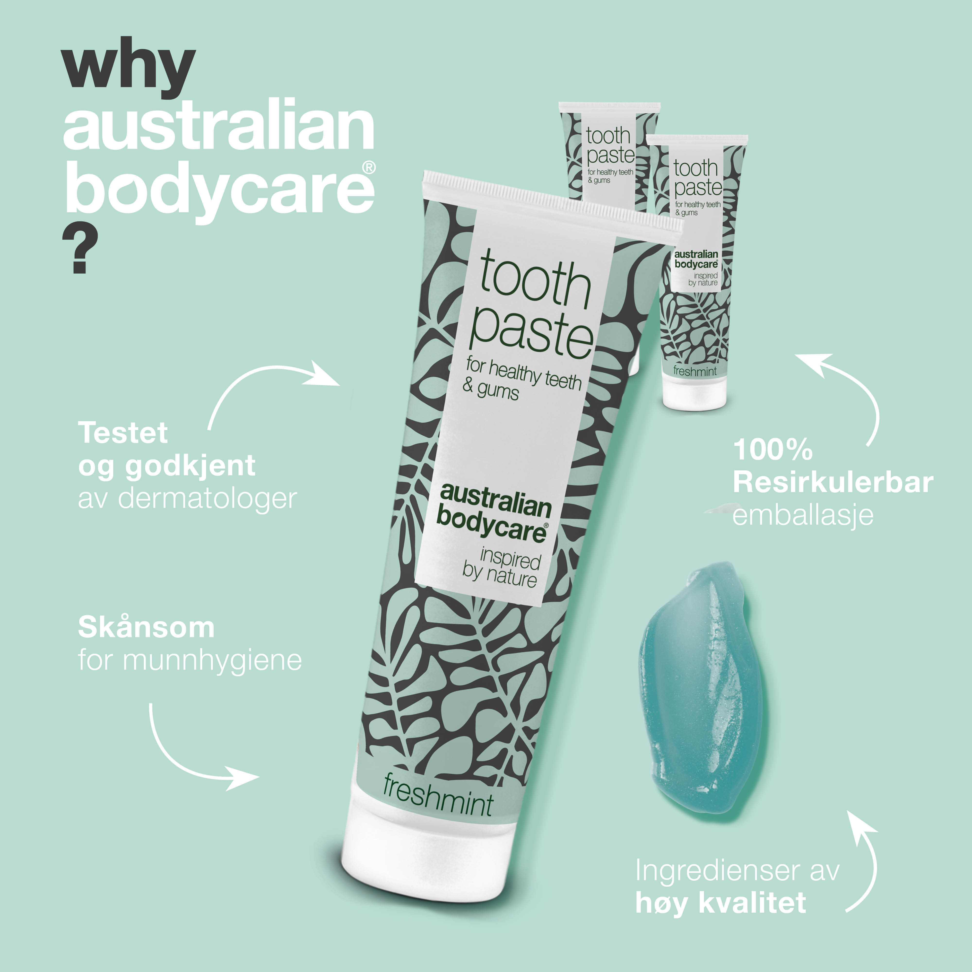 3 stk. Tea Tree Oil Tandpasta Freshmint — Til daglig pleje ved paradentose, svamp og tandkødsbetændelse