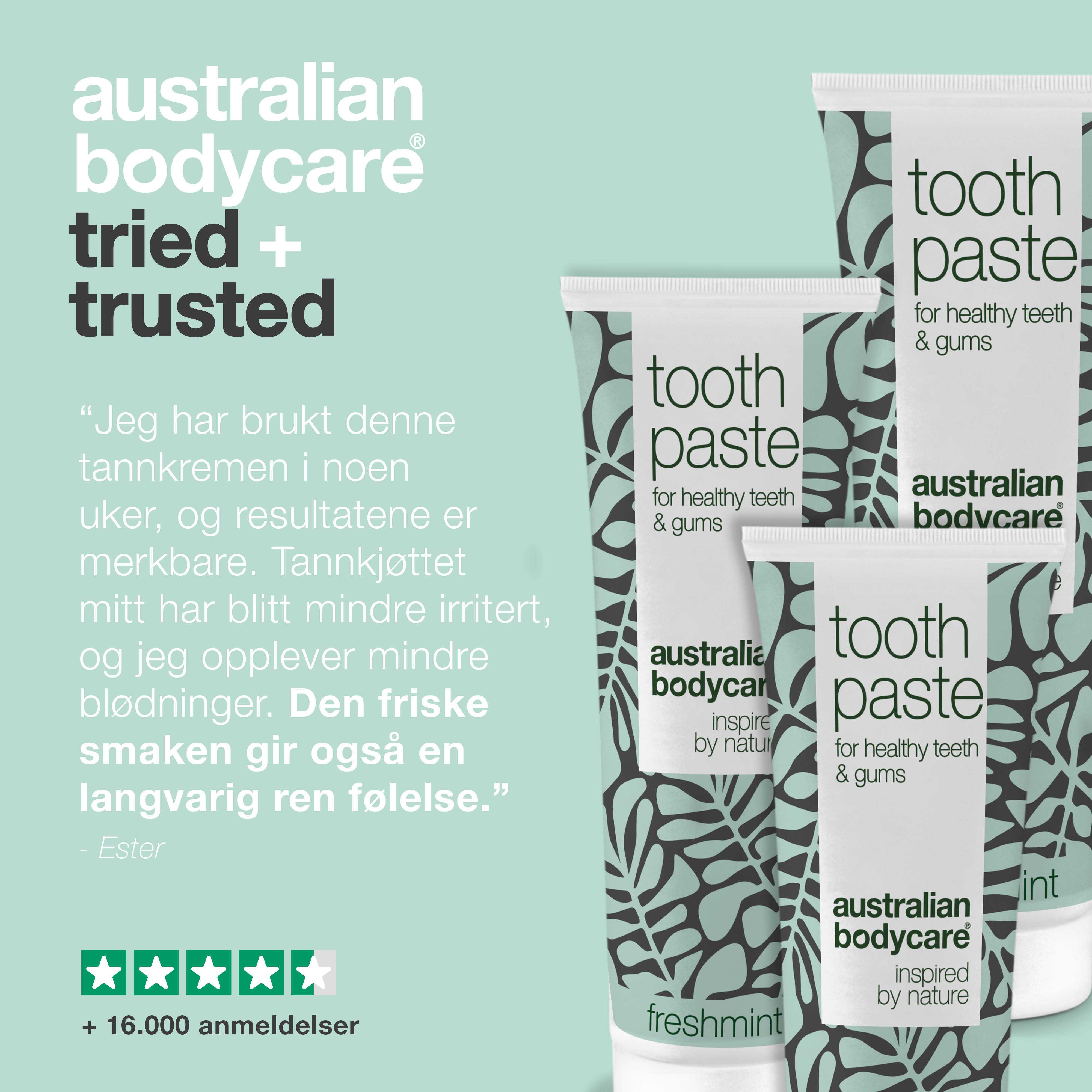 3 stk. Tea Tree Oil Tandpasta Freshmint — Til daglig pleje ved paradentose, svamp og tandkødsbetændelse