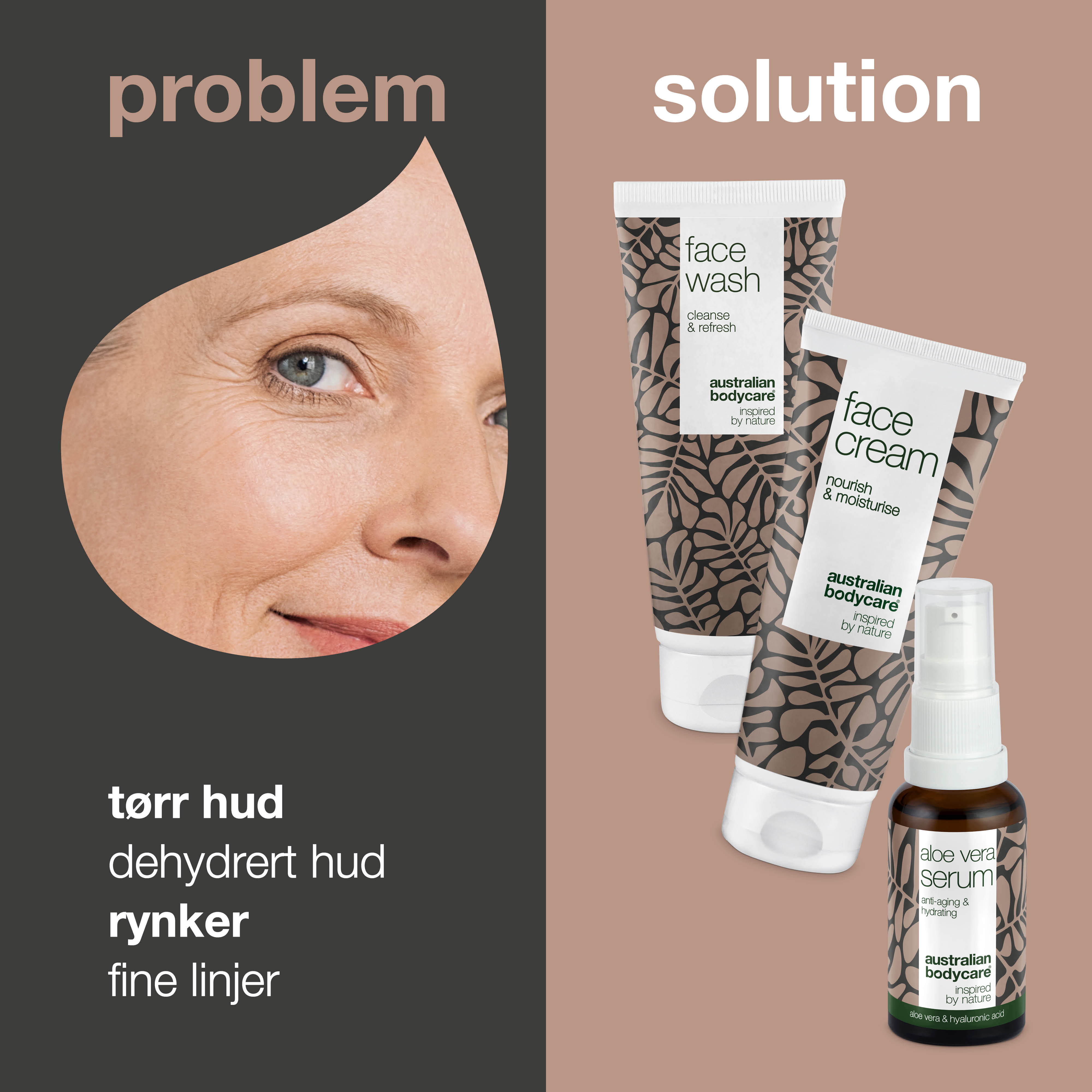 Sæt til rynker og dehydreret hud — 3 Anti Age produkter til tør hud: ansigtsrens, Aloe Vera Serum og creme