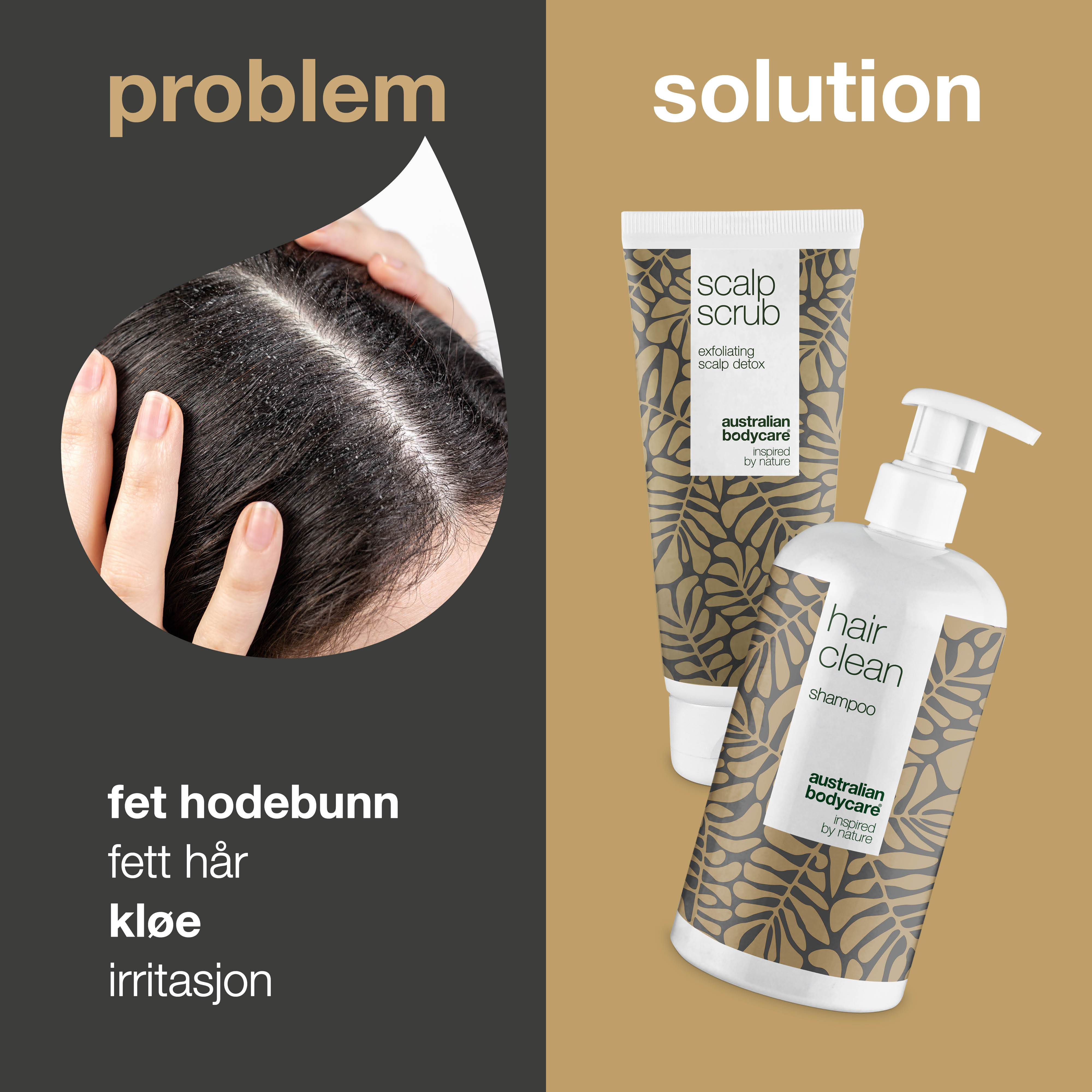 2-pak til bumser i hovedbunden — Hovedbundsscrub og Tea Tree Shampoo til uren hud i hovedbunden