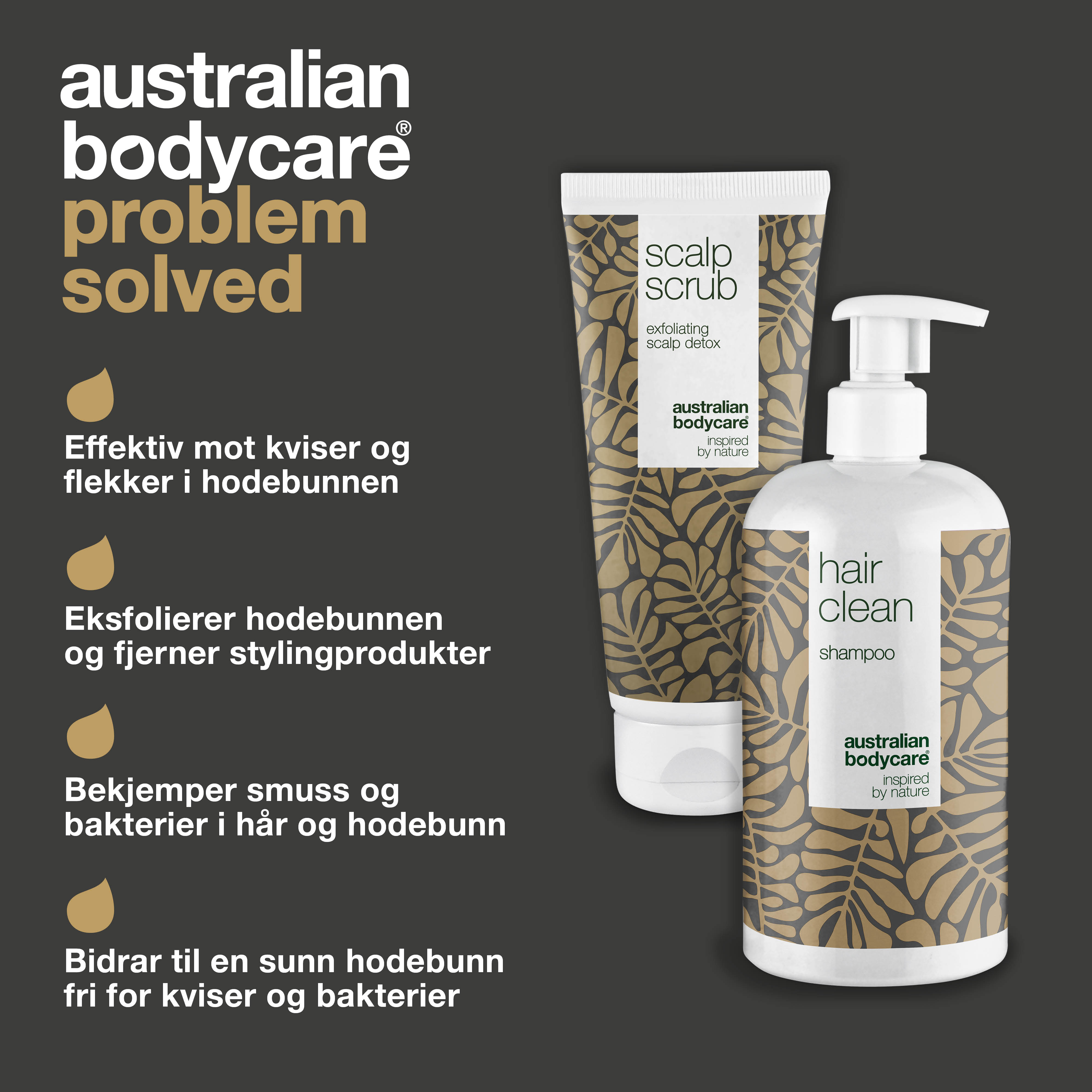 2-pak til bumser i hovedbunden — Hovedbundsscrub og Tea Tree Shampoo til uren hud i hovedbunden
