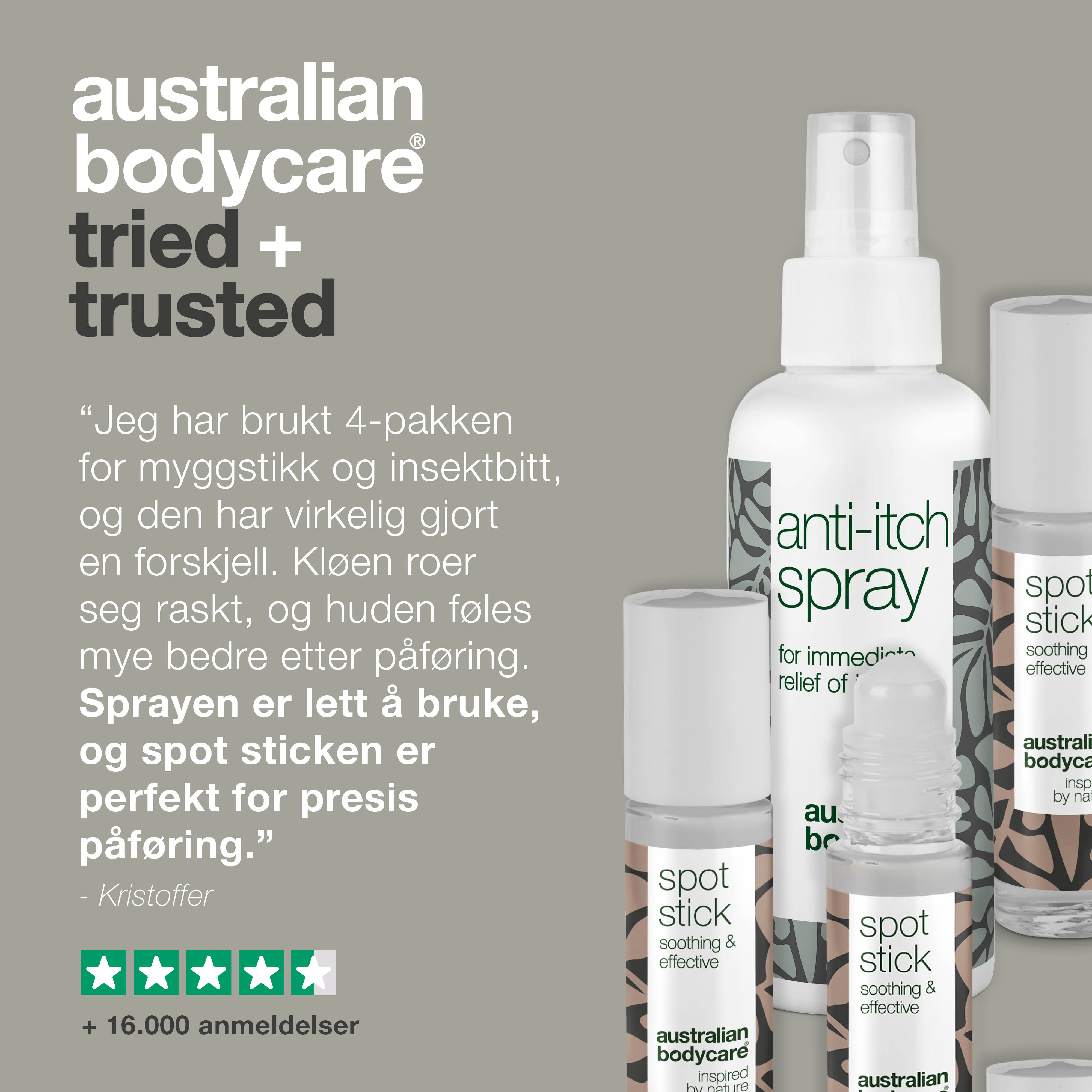 4-pak til pleje ved myggestik og insektbid — 4 beroligende produkter til at lindre irritation fra insektstik
