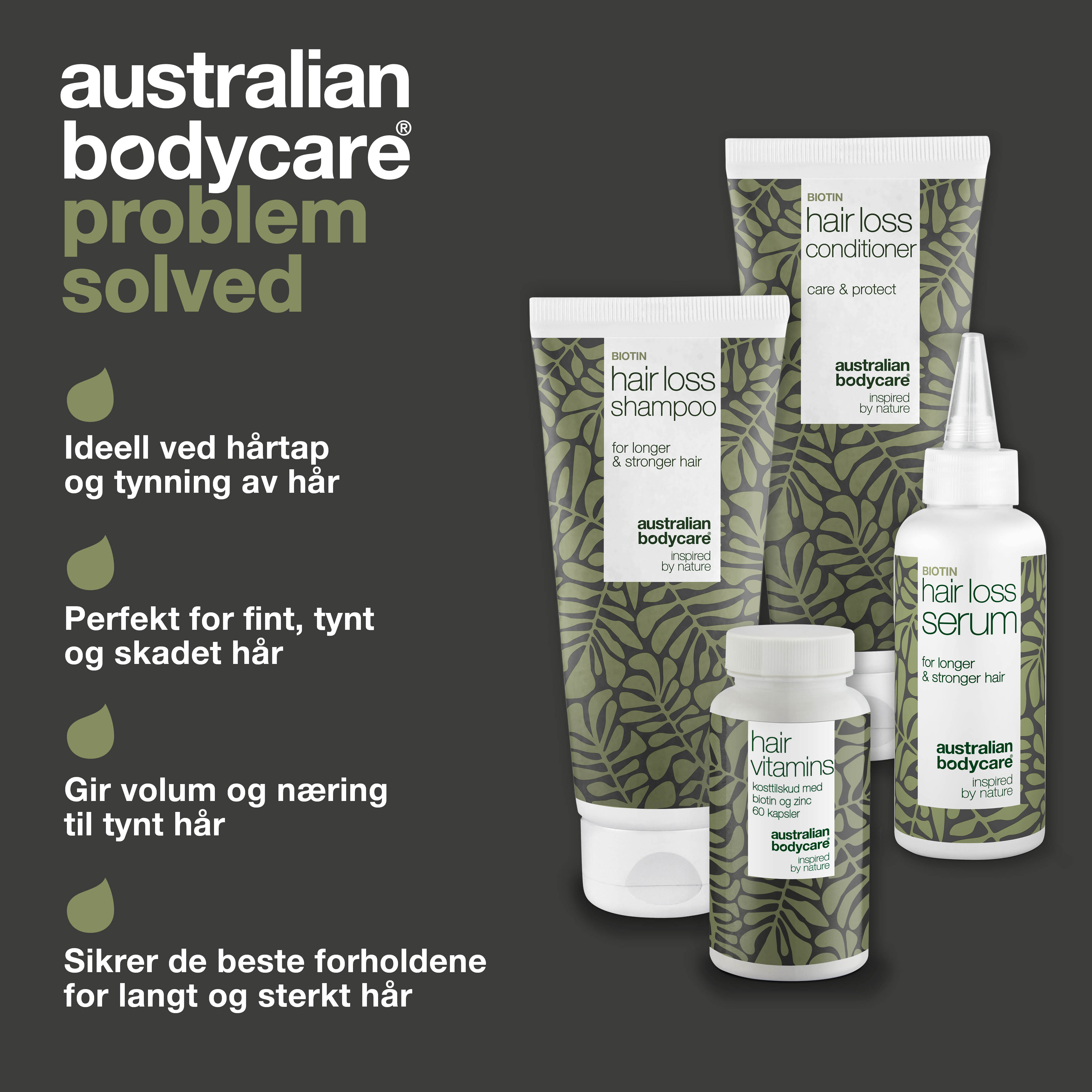 Pakke til hårtab og tyndt hår — Hårtabsprodukter med Biotin, Tea Tree Oil og Capilia Longa