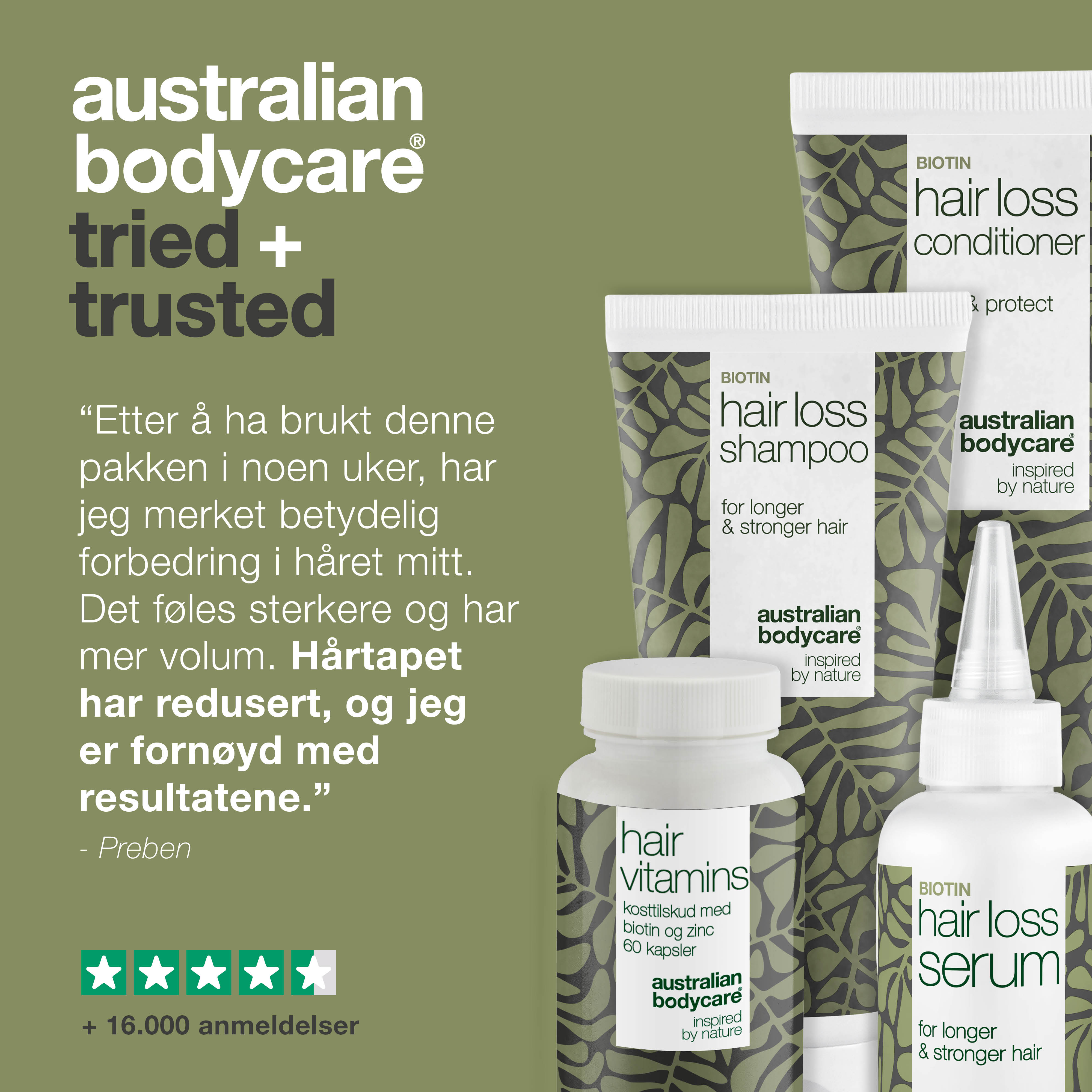 Pakke til hårtab og tyndt hår — Hårtabsprodukter med Biotin, Tea Tree Oil og Capilia Longa