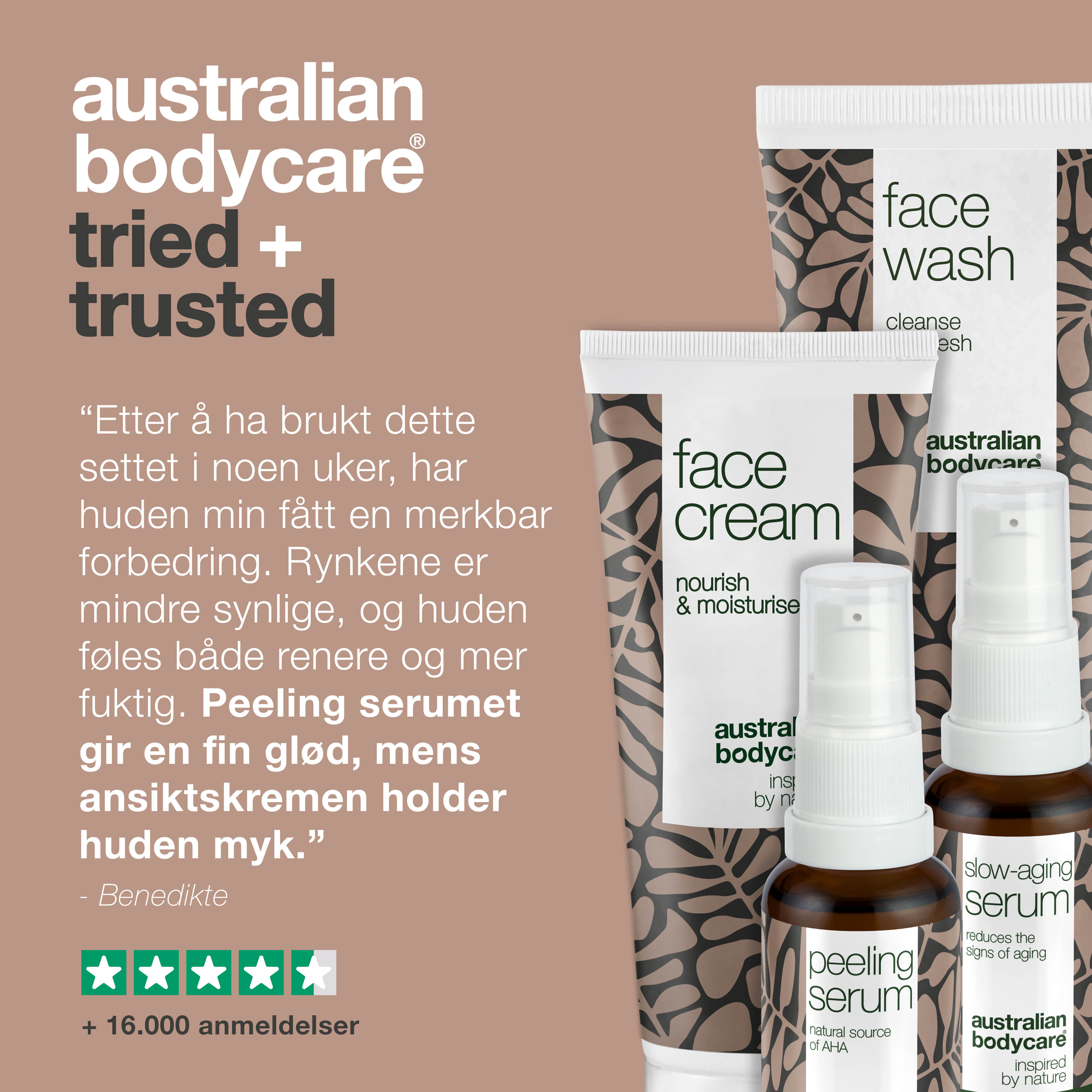 4-pak anti-age produkter til moden hud (50+) — Anti-age Serum, Peeling Serum, rens og ansigtscreme mod rynker
