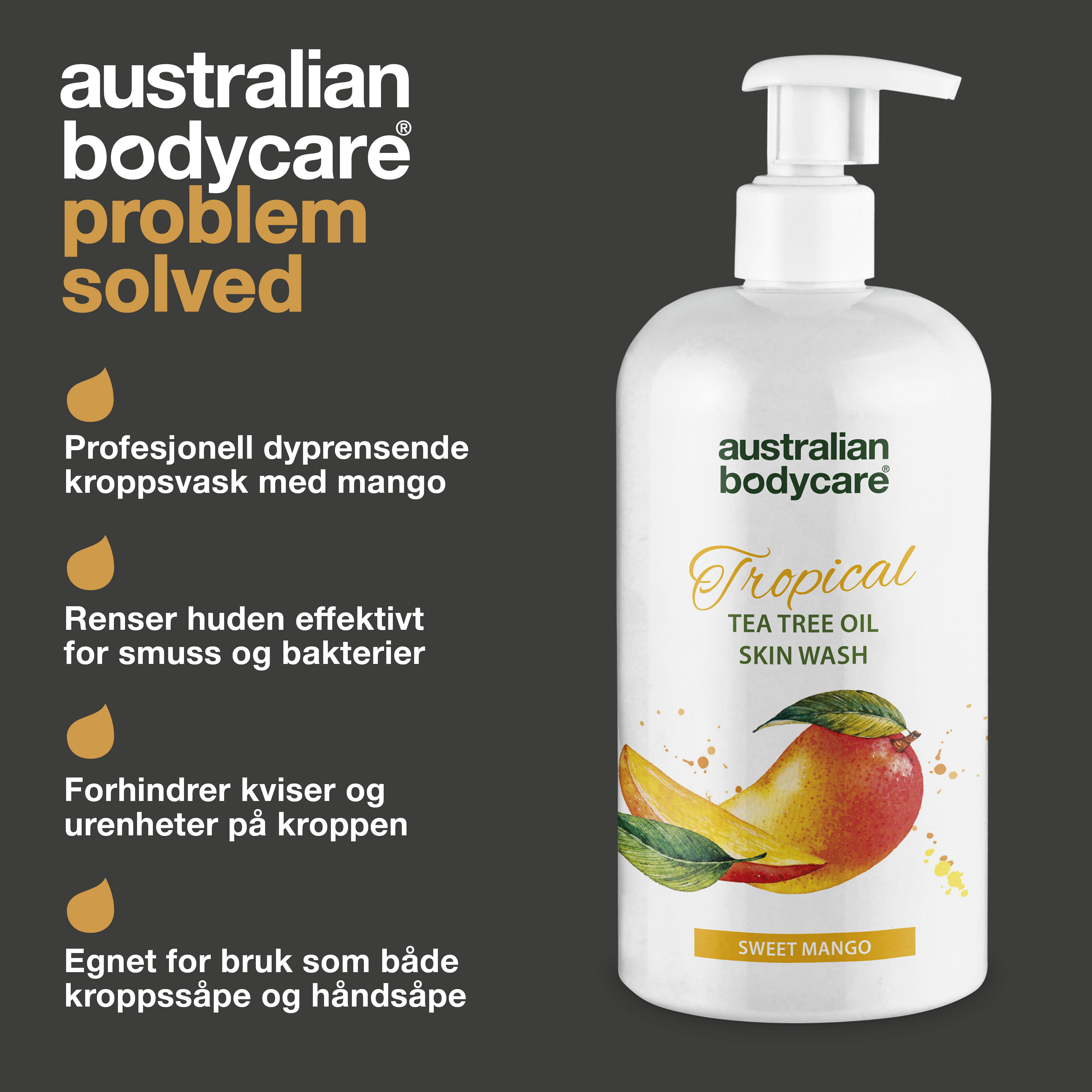 Professionel Tropical Skin Wash med mango — Body Wash med Tea Tree Oil og mango for ren og problemfri hud