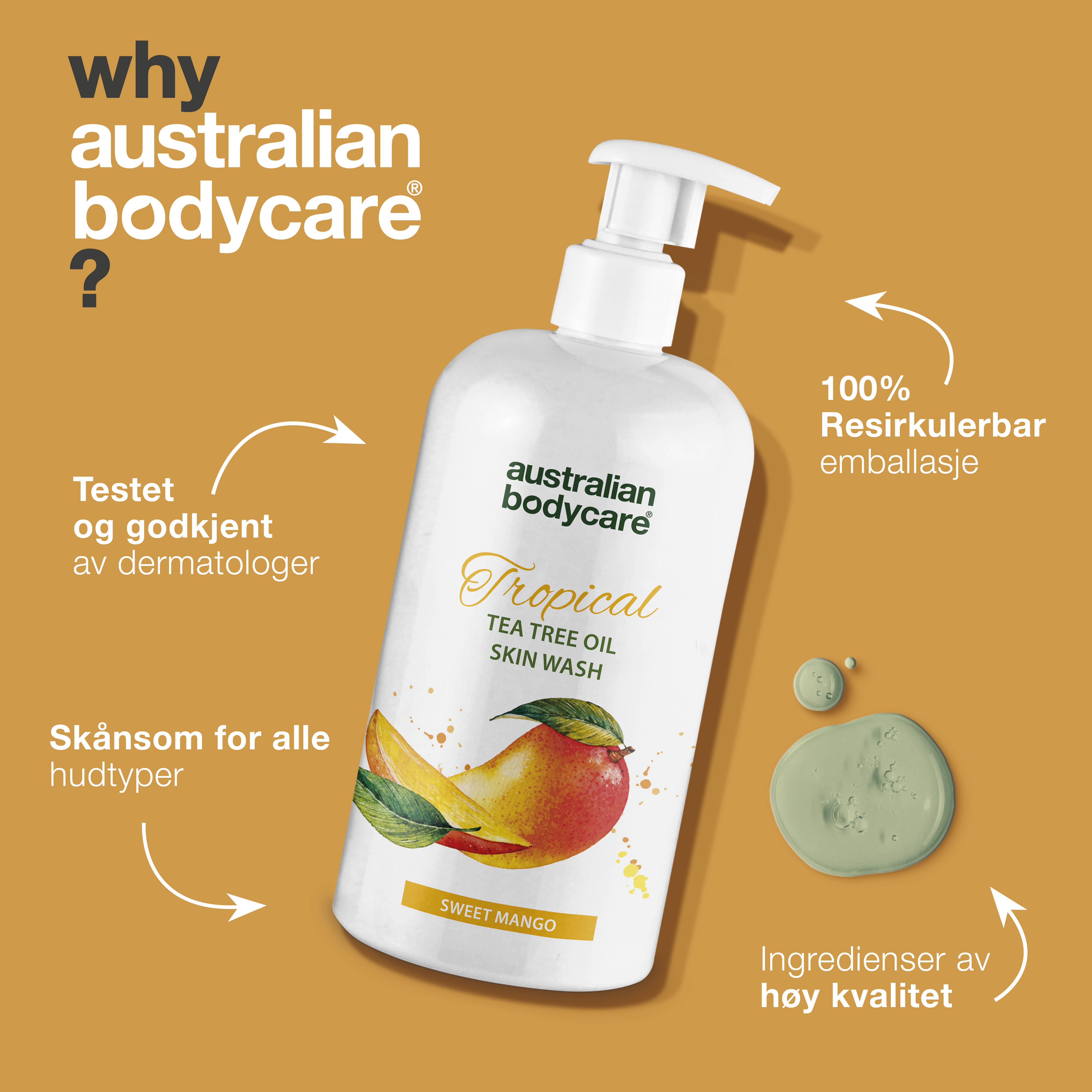 Professionel Tropical Skin Wash med mango — Body Wash med Tea Tree Oil og mango for ren og problemfri hud