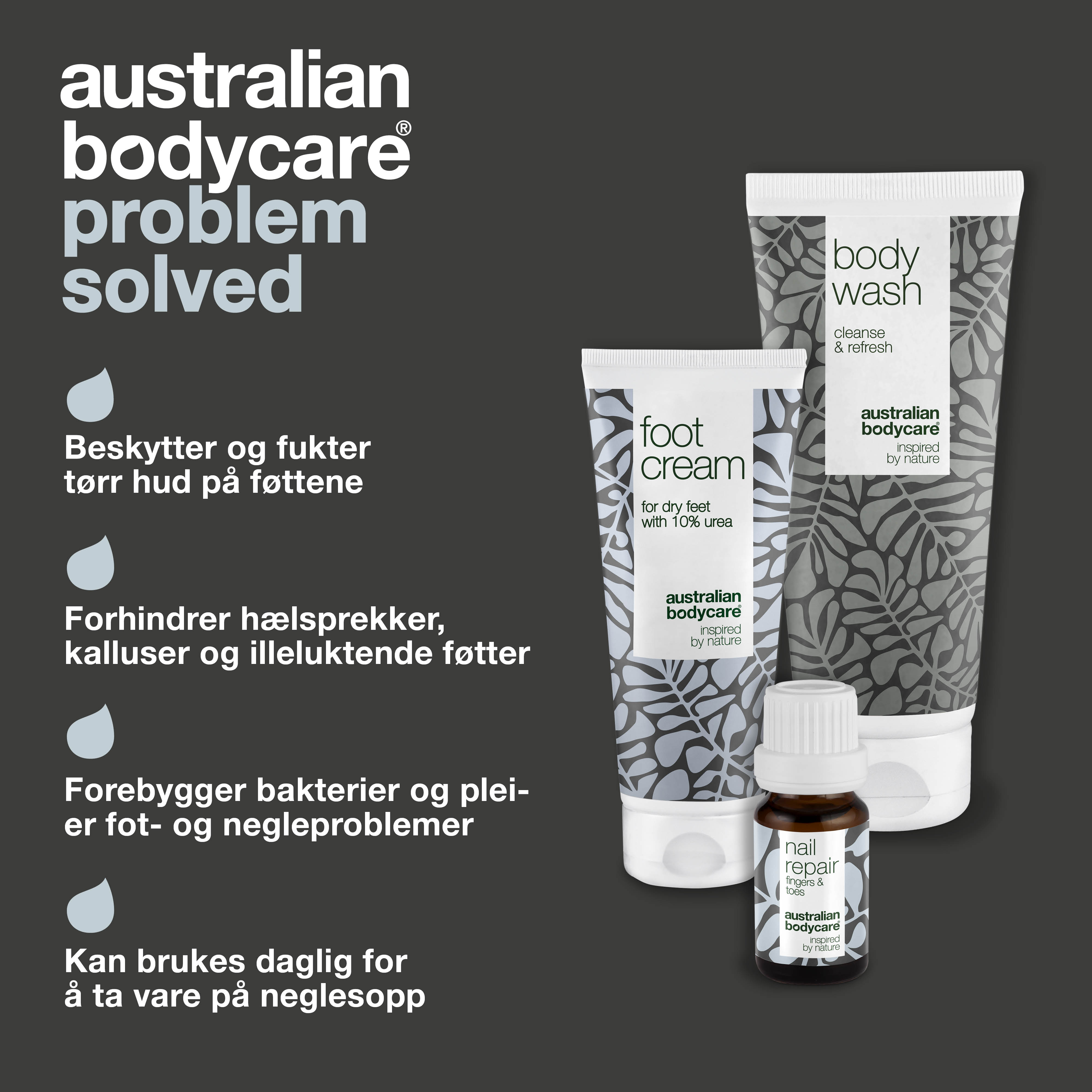 Fodplejepakke — 3 produkter til daglig pleje af tørre fødder og gule negle