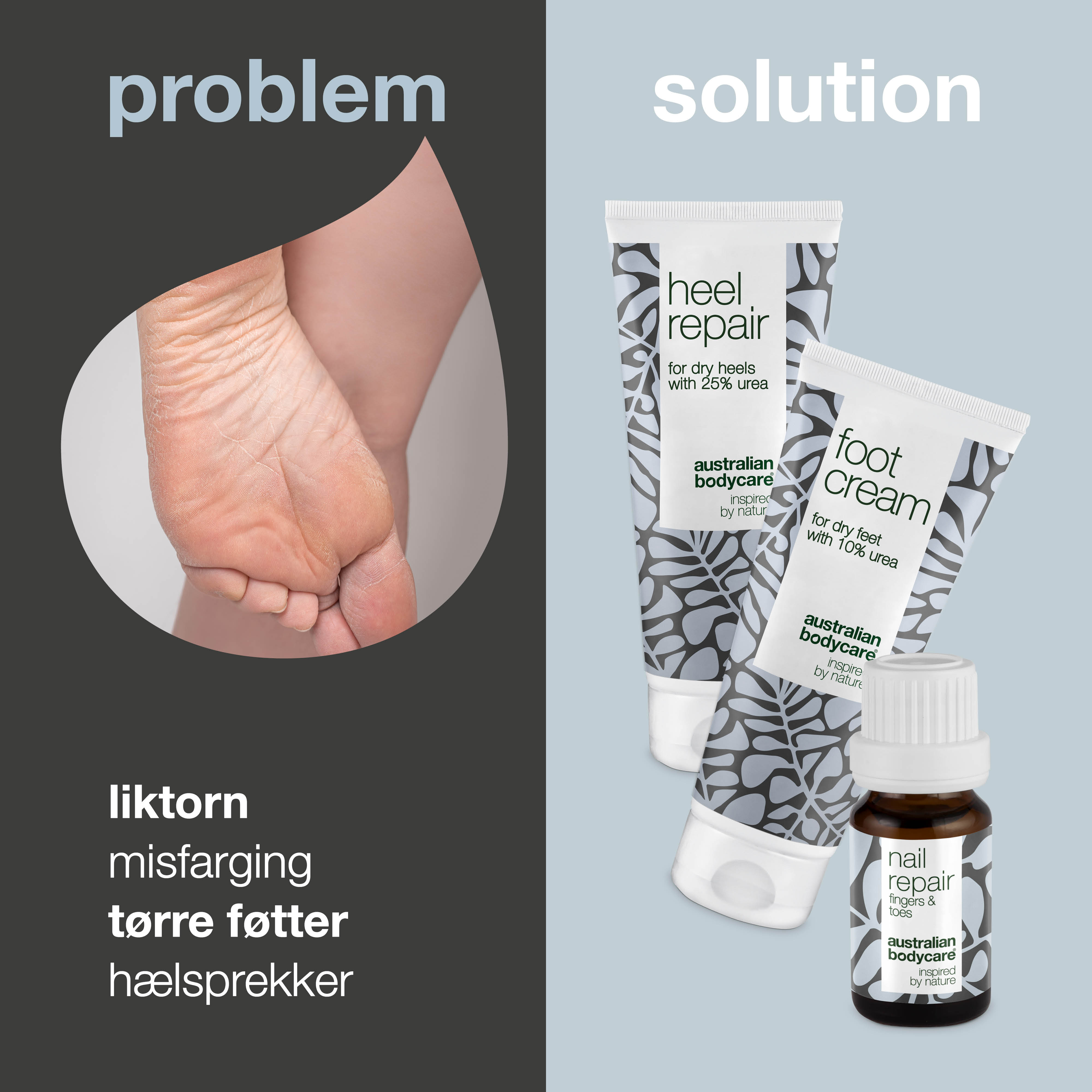 Fod og neglepakke til hård hud — 3 produkter til tørre fødder og gule negle