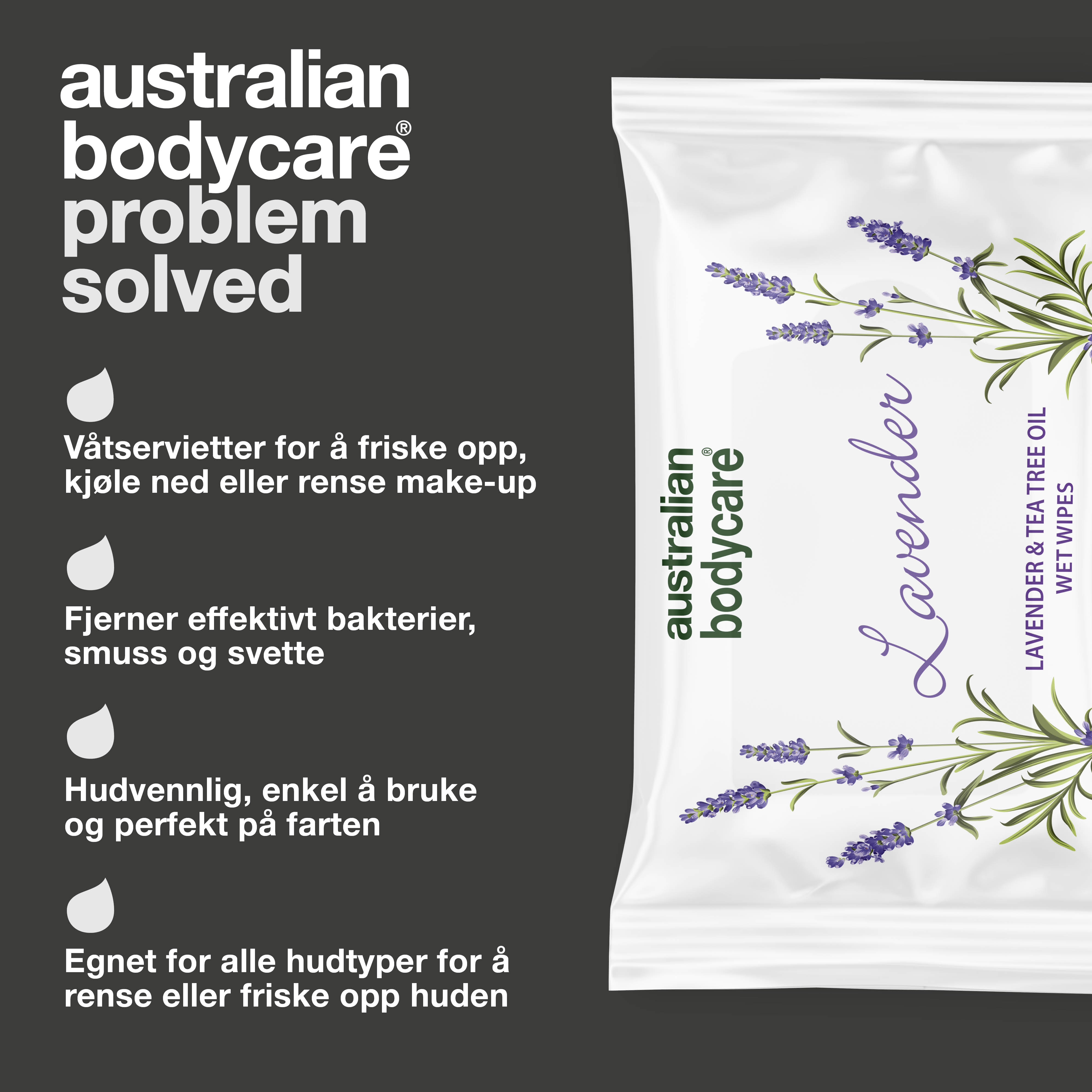 Vådservietter med Lavendel & Tea Tree Oil 24 stk. — Til rens og fugtpleje af ansigt og krop