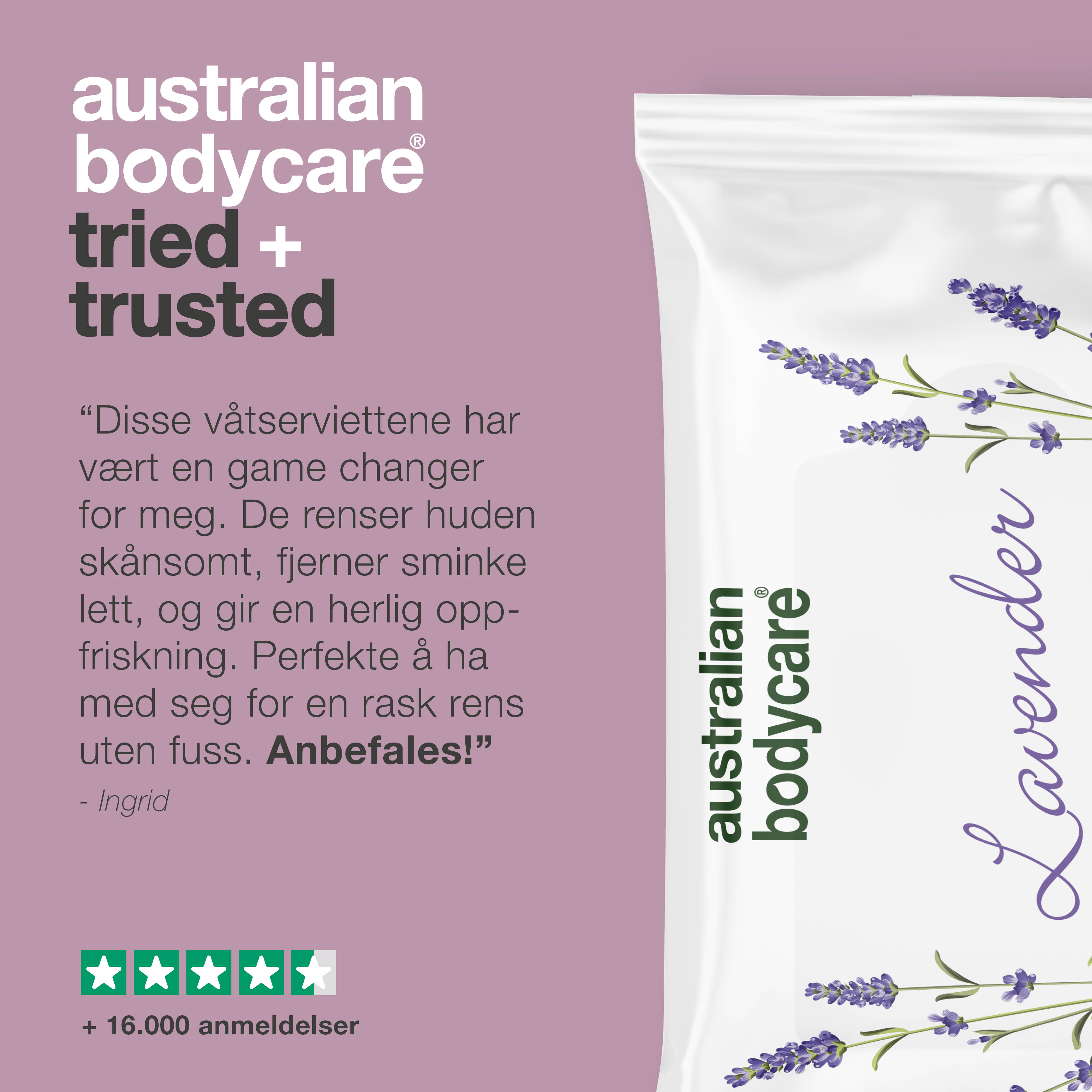 Vådservietter med Lavendel & Tea Tree Oil 24 stk. — Til rens og fugtpleje af ansigt og krop