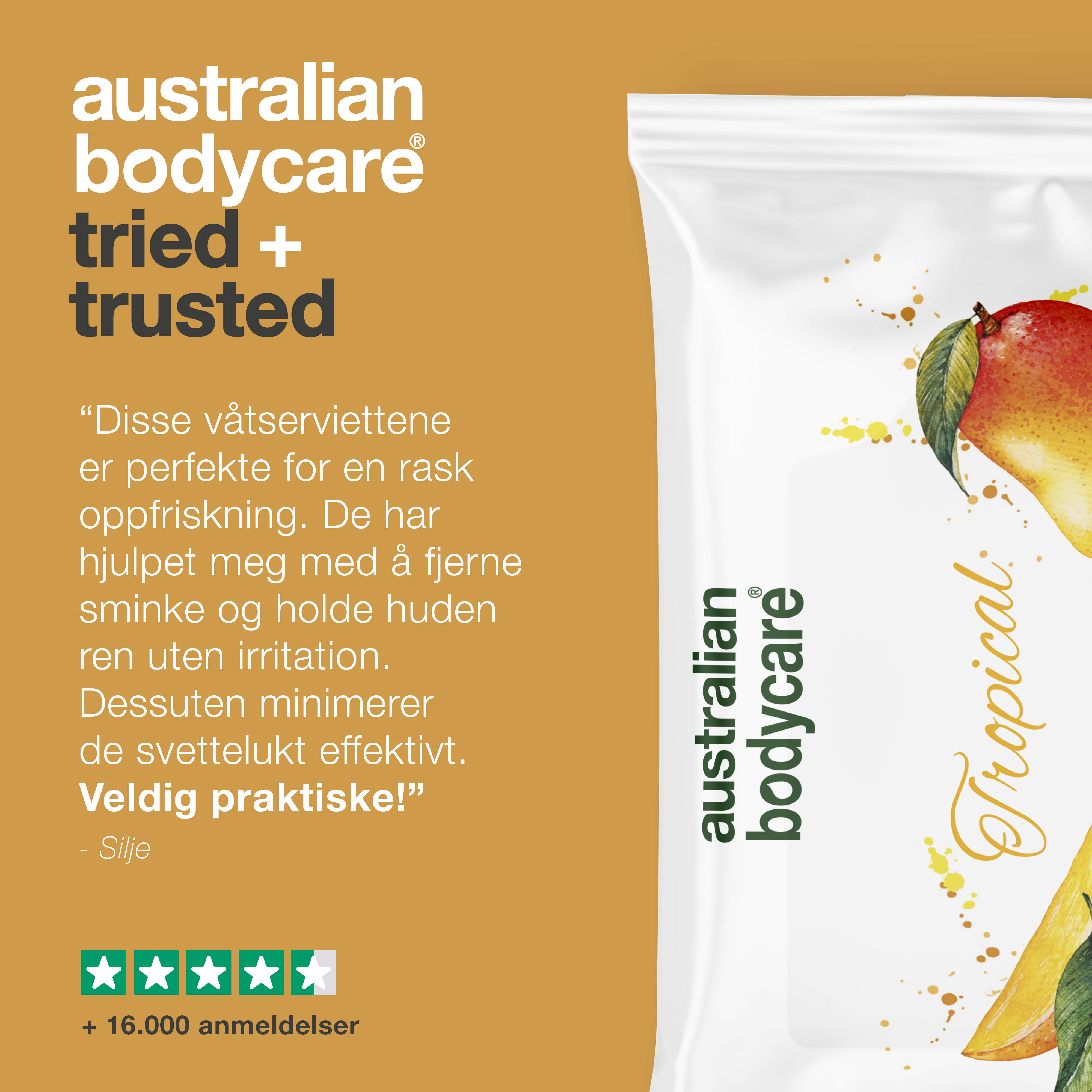 Tropical Vådservietter med Mango & Tea Tree Oil 24 stk. — Til daglig rens af krop og ansigt