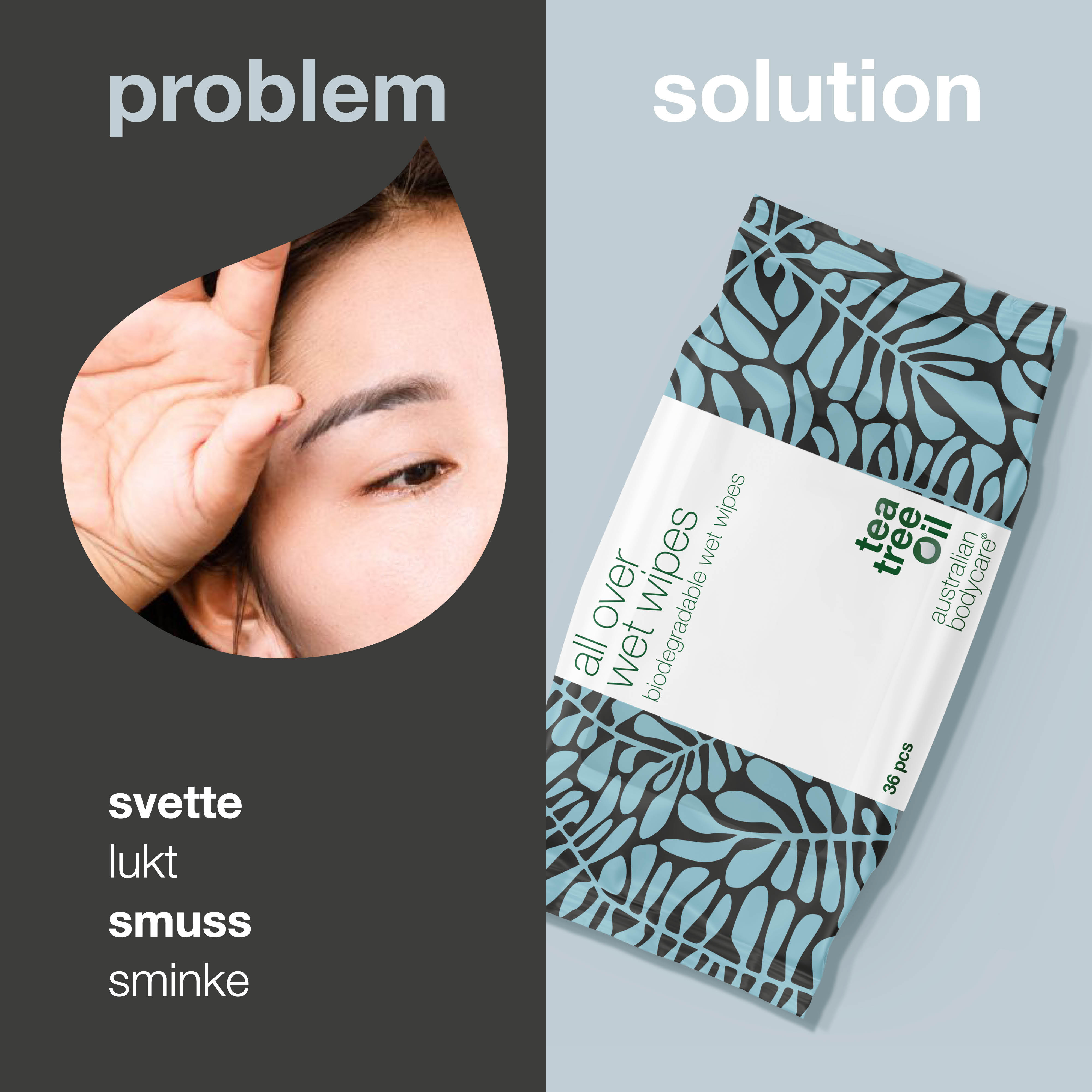 Tea Tree Oil Vådservietter (36 stk.) — Et effektivt produkt til at rense, opfriske eller rengøring af huden