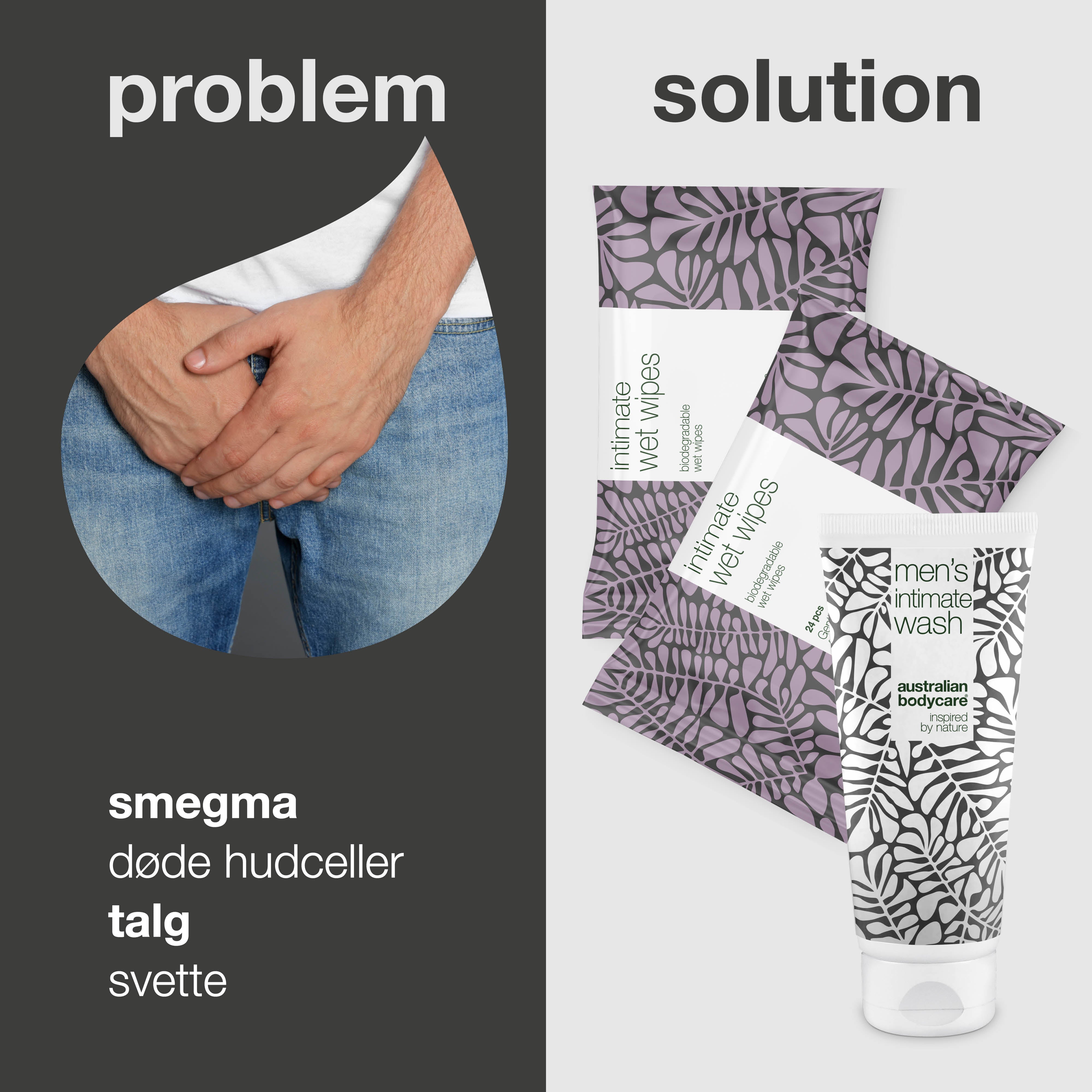 Pakke til pleje ved nakkeost — Fjerner og forebygger smegma i intimområdet